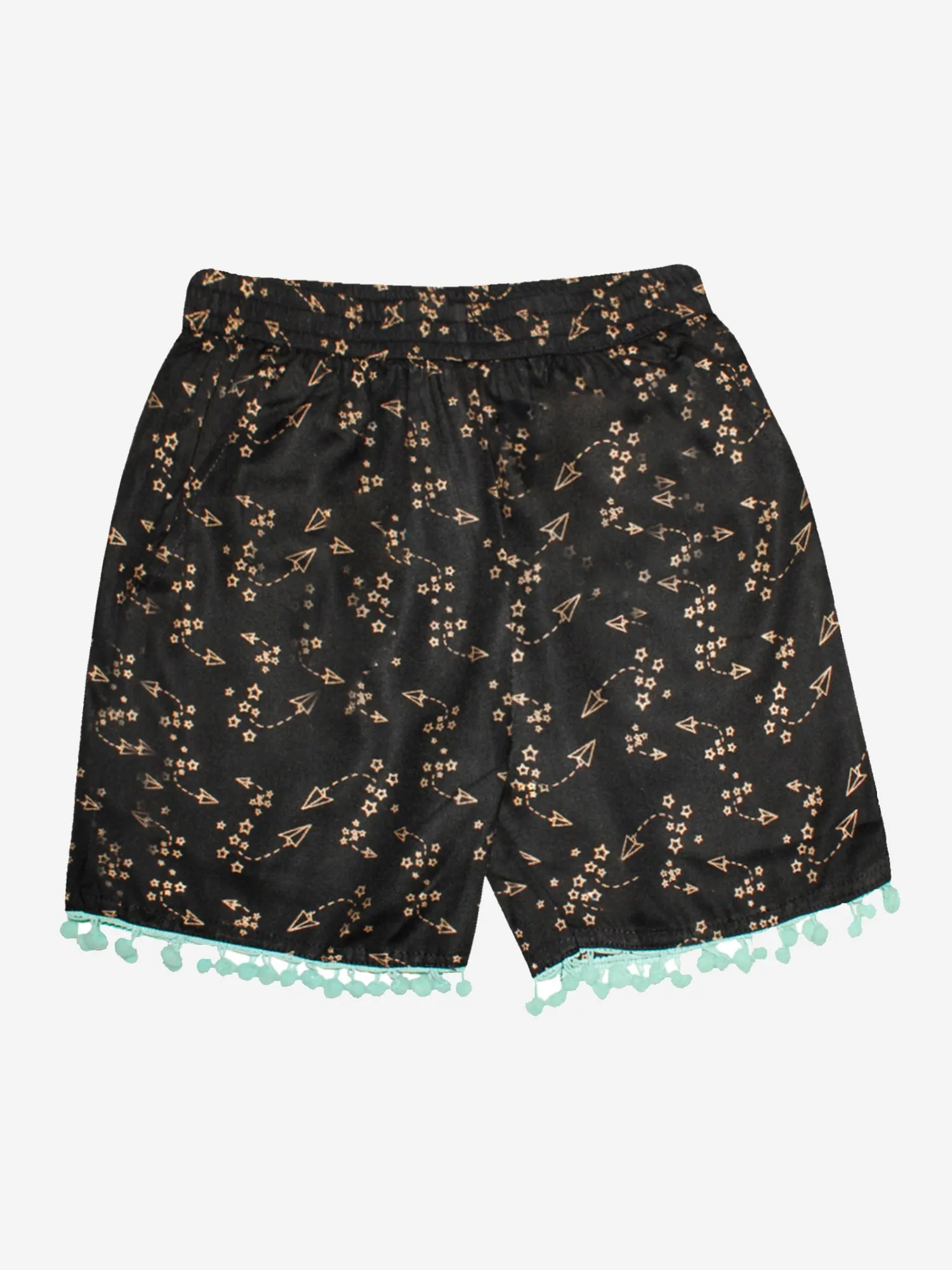 Girls Printed Rayon Shorts with Lace- Pack of 2