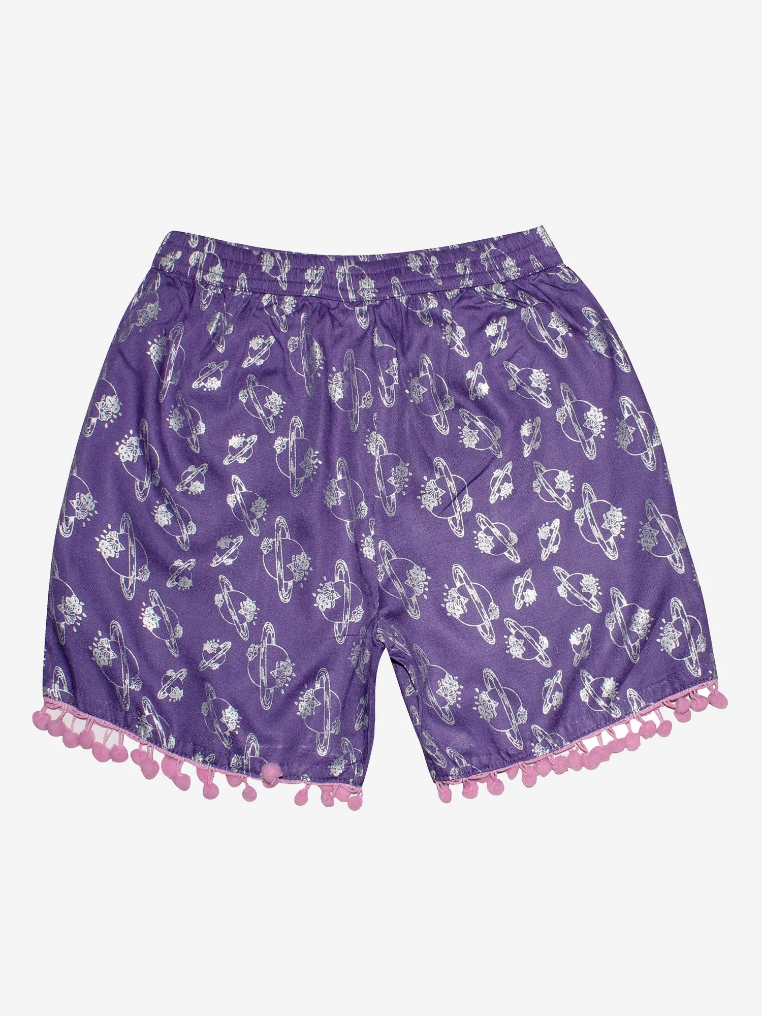 Girls Printed Rayon Shorts with Lace- Pack of 2