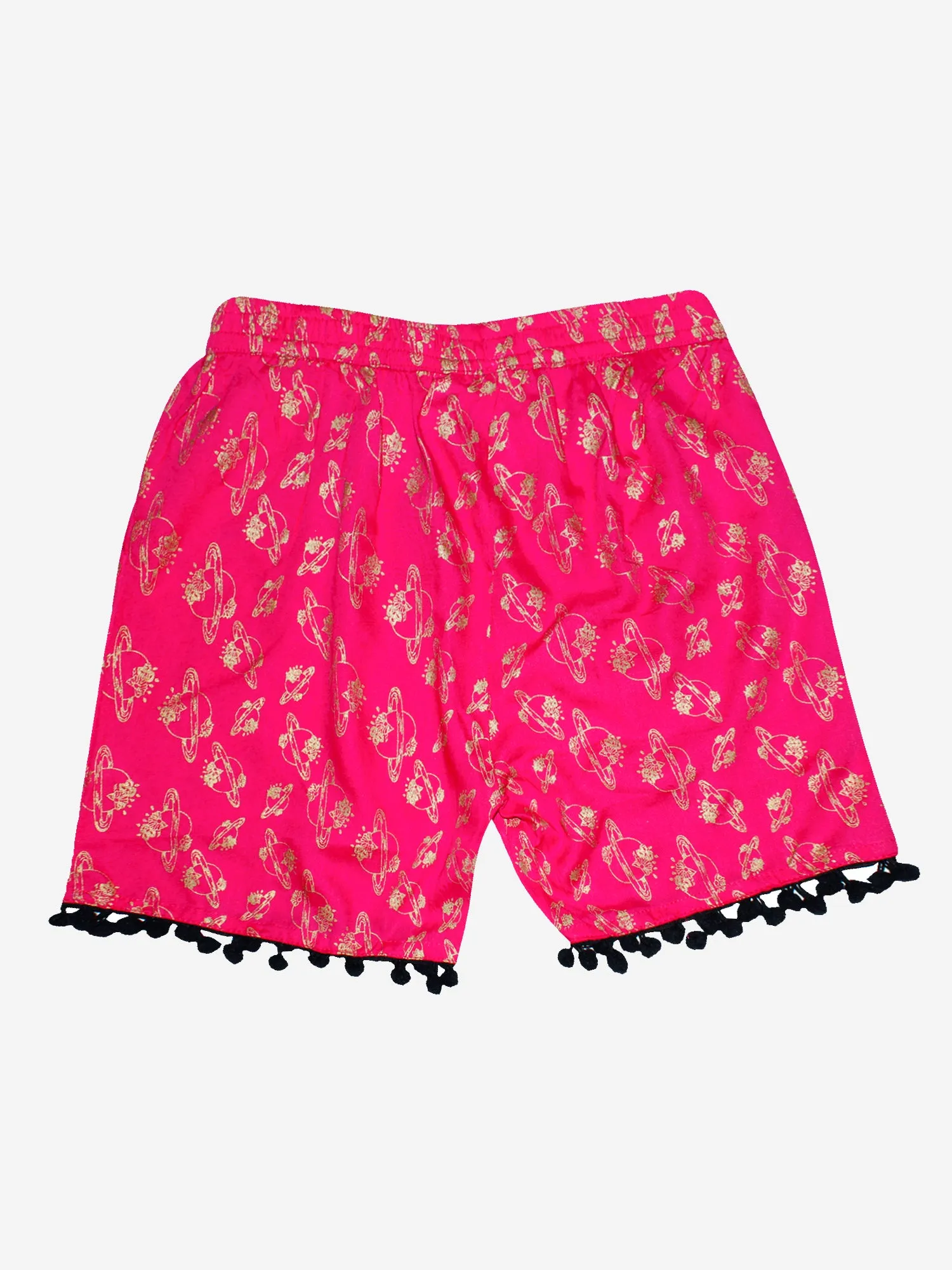 Girls Printed Rayon Shorts with Lace- Pack of 2