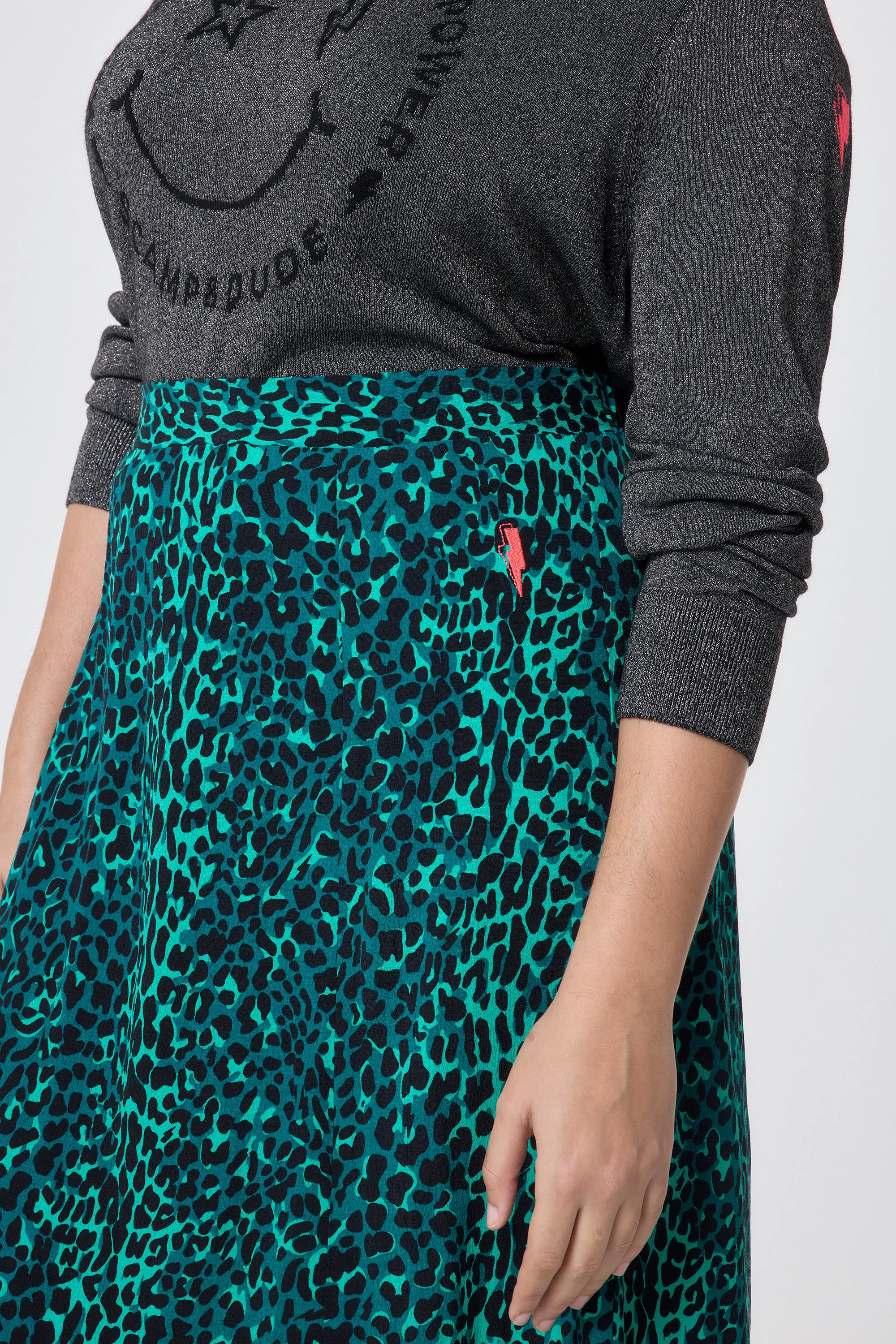 Green with Black Wild Leopard Side Split Skirt