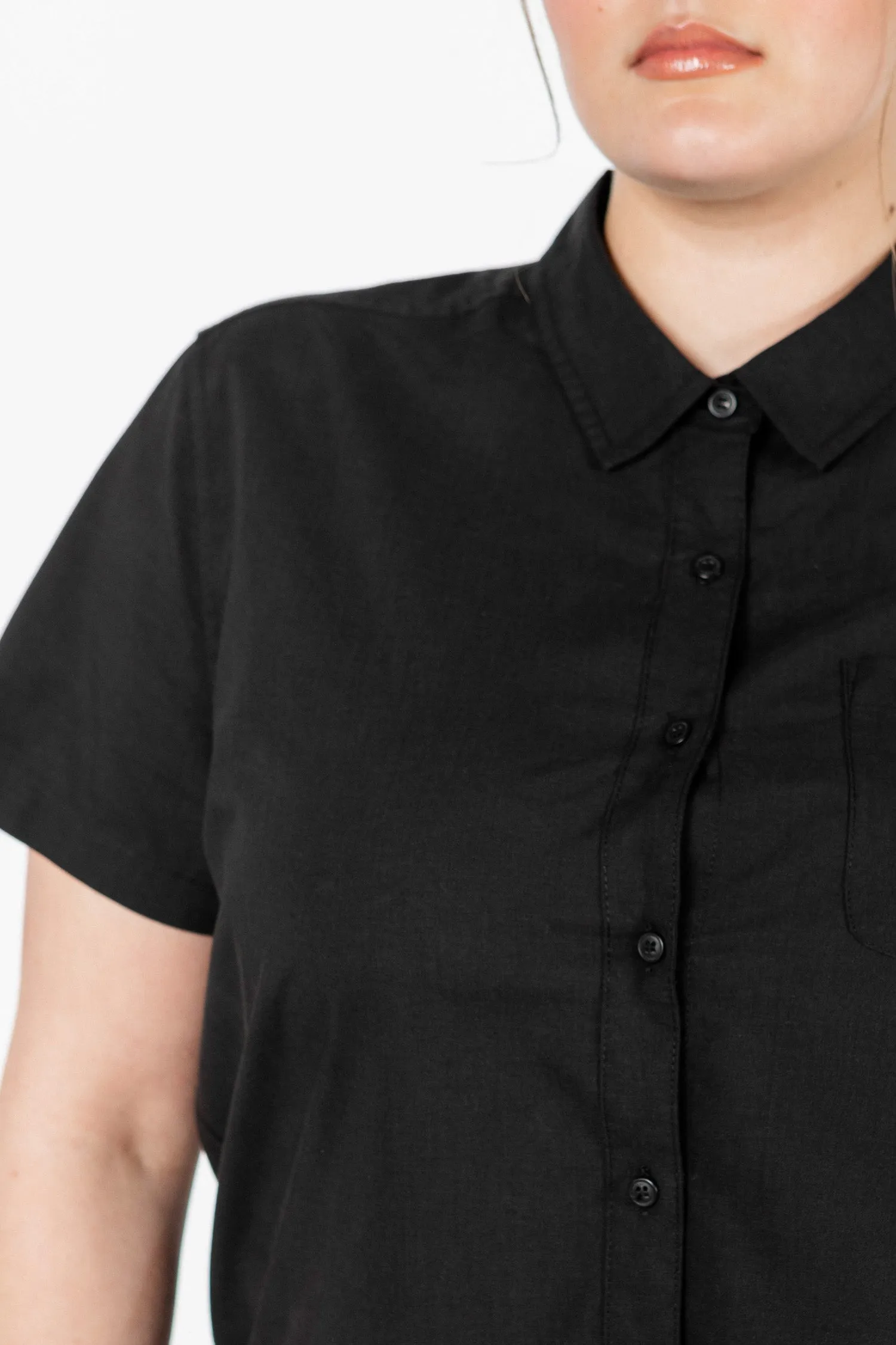 Greer Cropped Shirt / Black Poplin