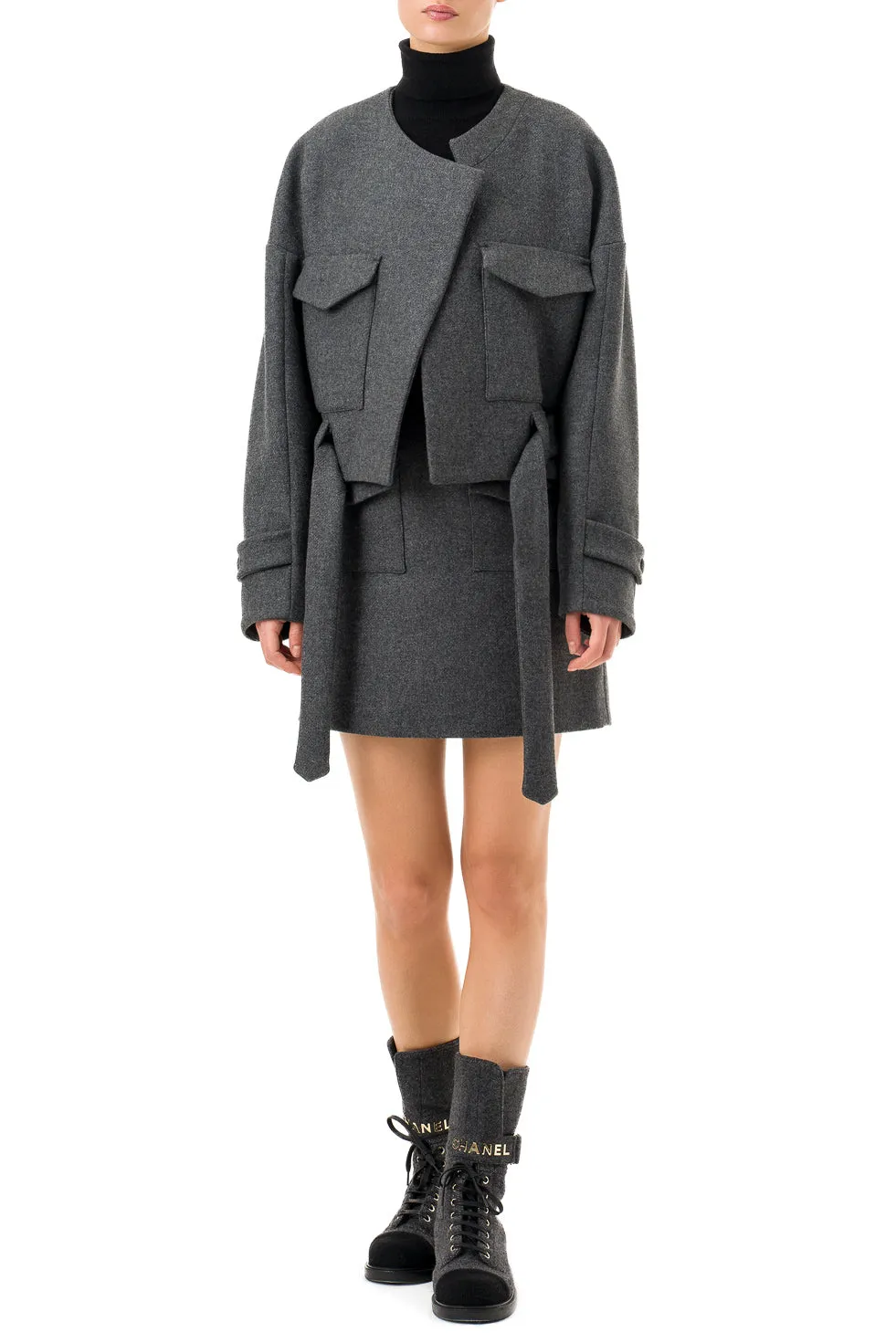 'Isabella' Grey Cropped Boxy Coat