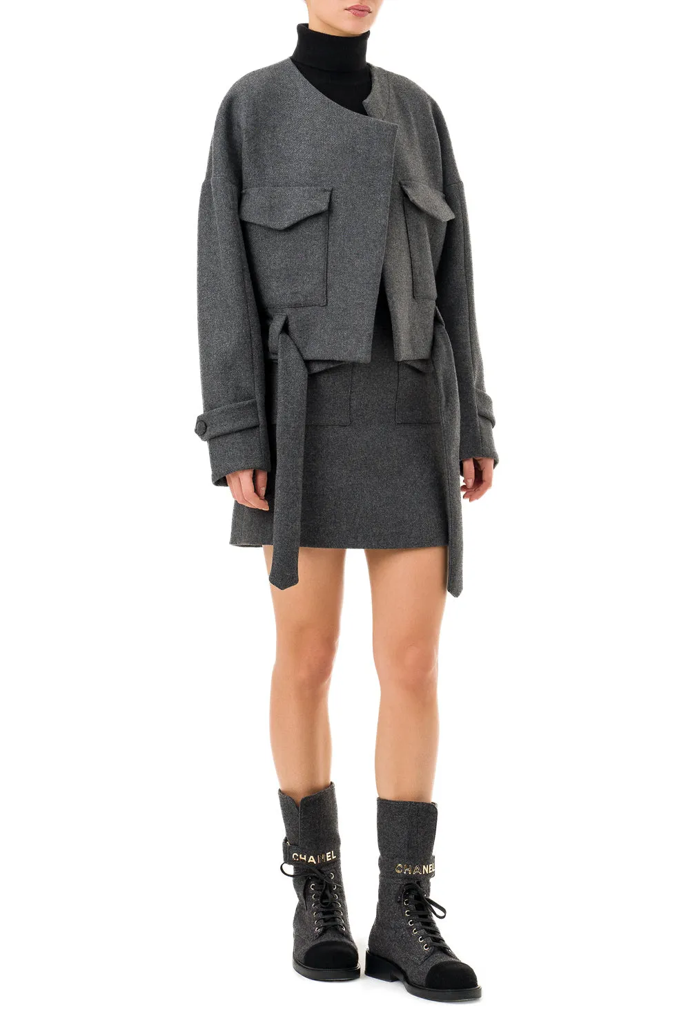 'Isabella' Grey Cropped Boxy Coat