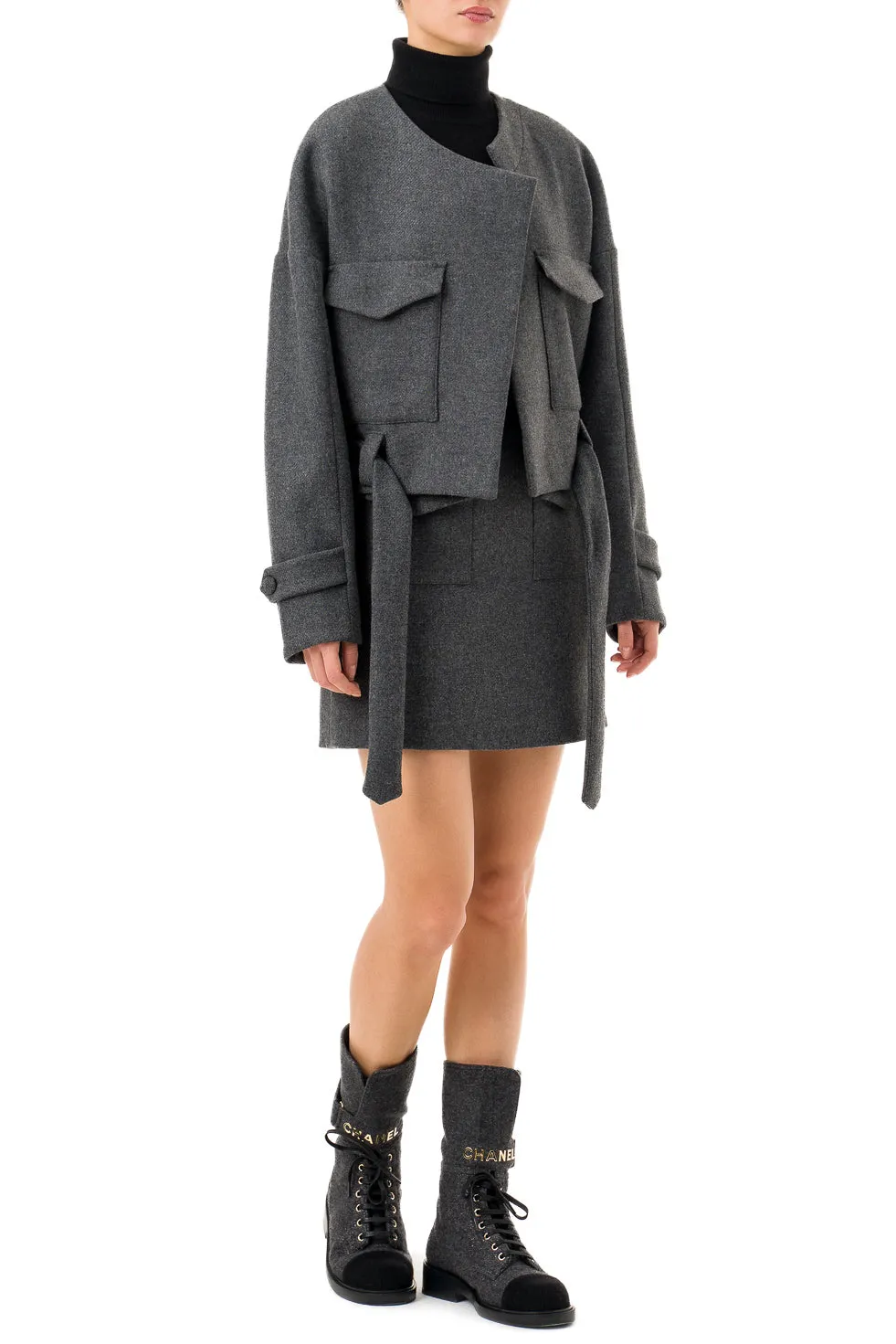 'Isabella' Grey Cropped Boxy Coat