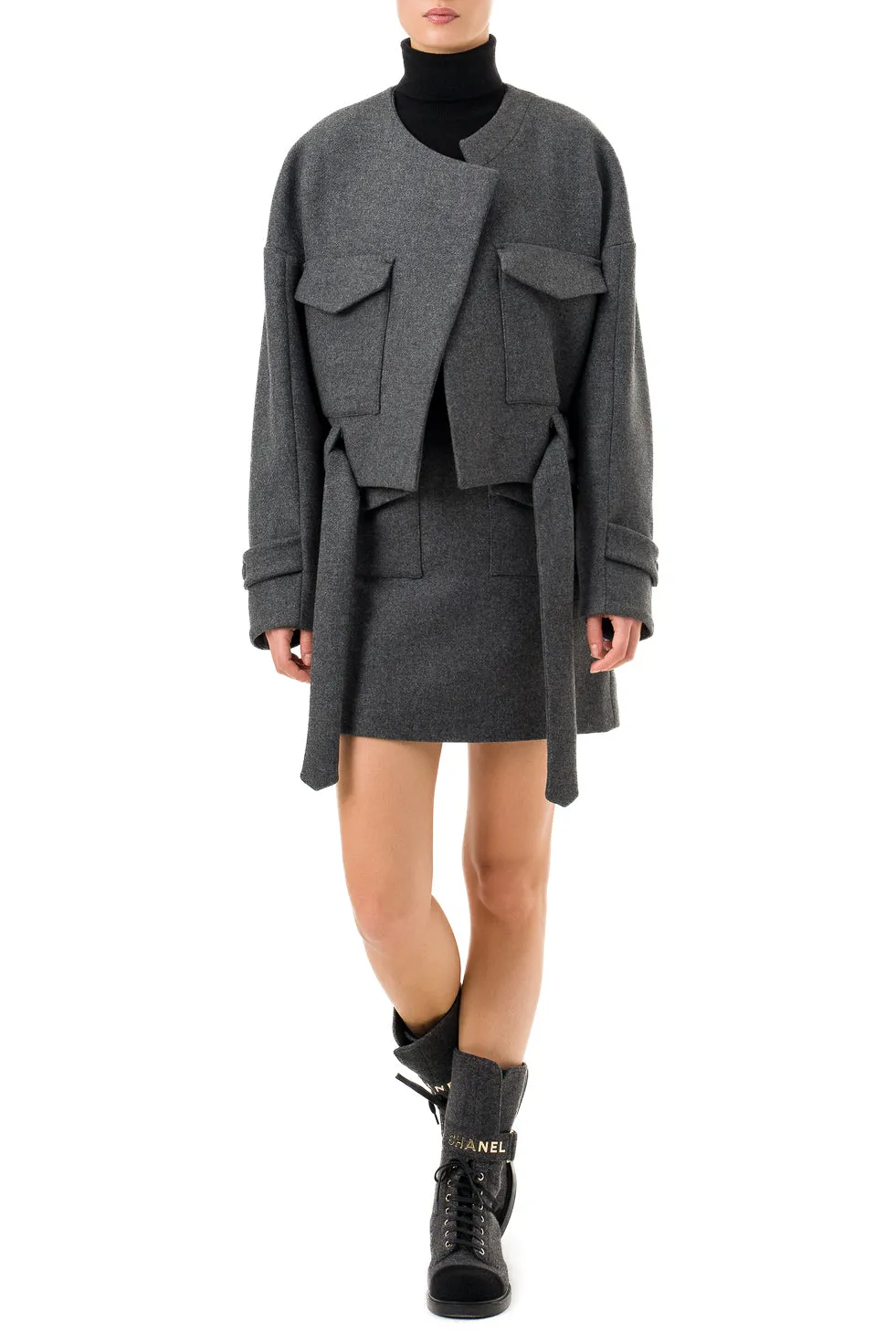 'Isabella' Grey Cropped Boxy Coat