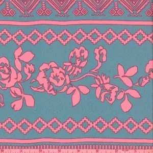 Jade Blue/Neon Pink Floral Stripe Georgette Fabric