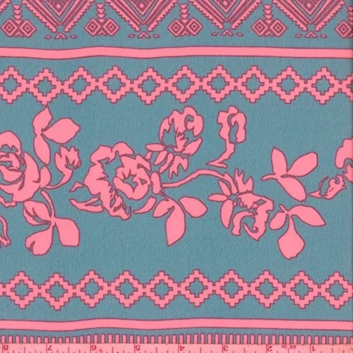 Jade Blue/Neon Pink Floral Stripe Georgette Fabric