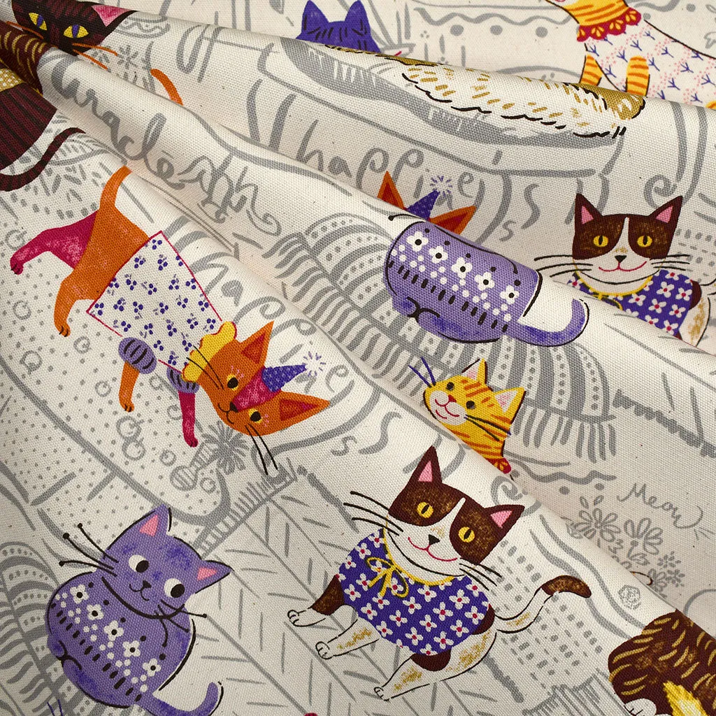 Japanese Colorful House Cats Oxford Canvas Cream/Multi