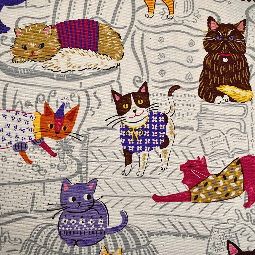 Japanese Colorful House Cats Oxford Canvas Cream/Multi