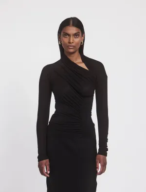 Jeane Cut Out Long Sleeve Top in Black