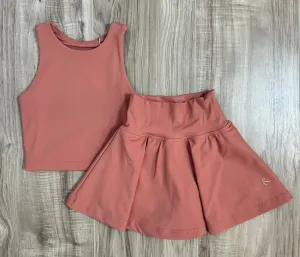 Kid's Two-Piece Matching Athletic Wear Tennis Skirt Set – Peach