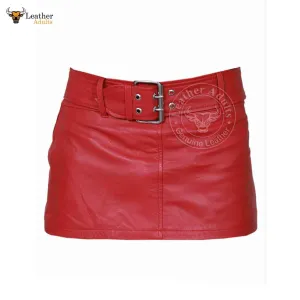 Ladies Sexy Butter Soft Genuine Lambskin Leather Red Mini Skirt Clubwear