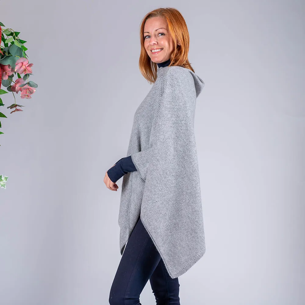 Light Grey and Ivory Knitted Cashmere Poncho