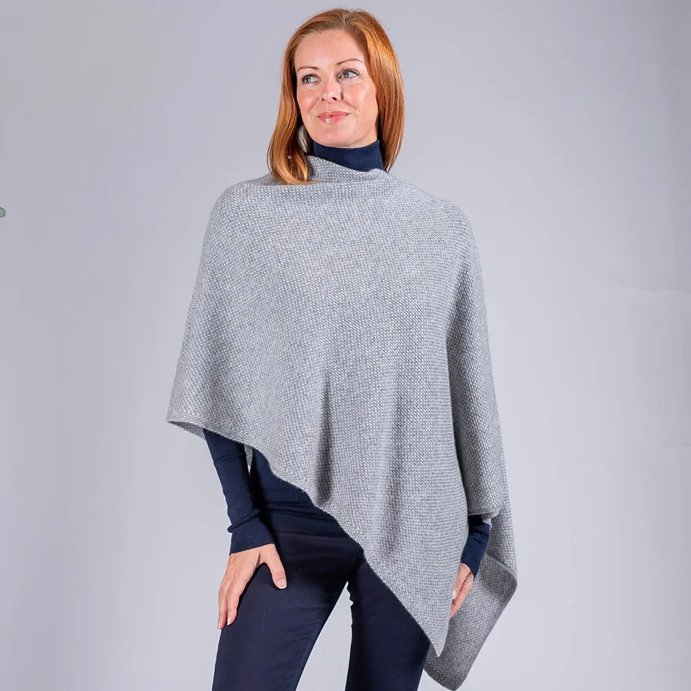 Light Grey and Ivory Knitted Cashmere Poncho