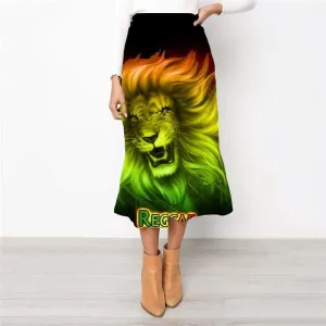 Lion Skirt Women Animal Rock Frauen Anime High waist skirts Colorful Skirt Ladies Green School skirt