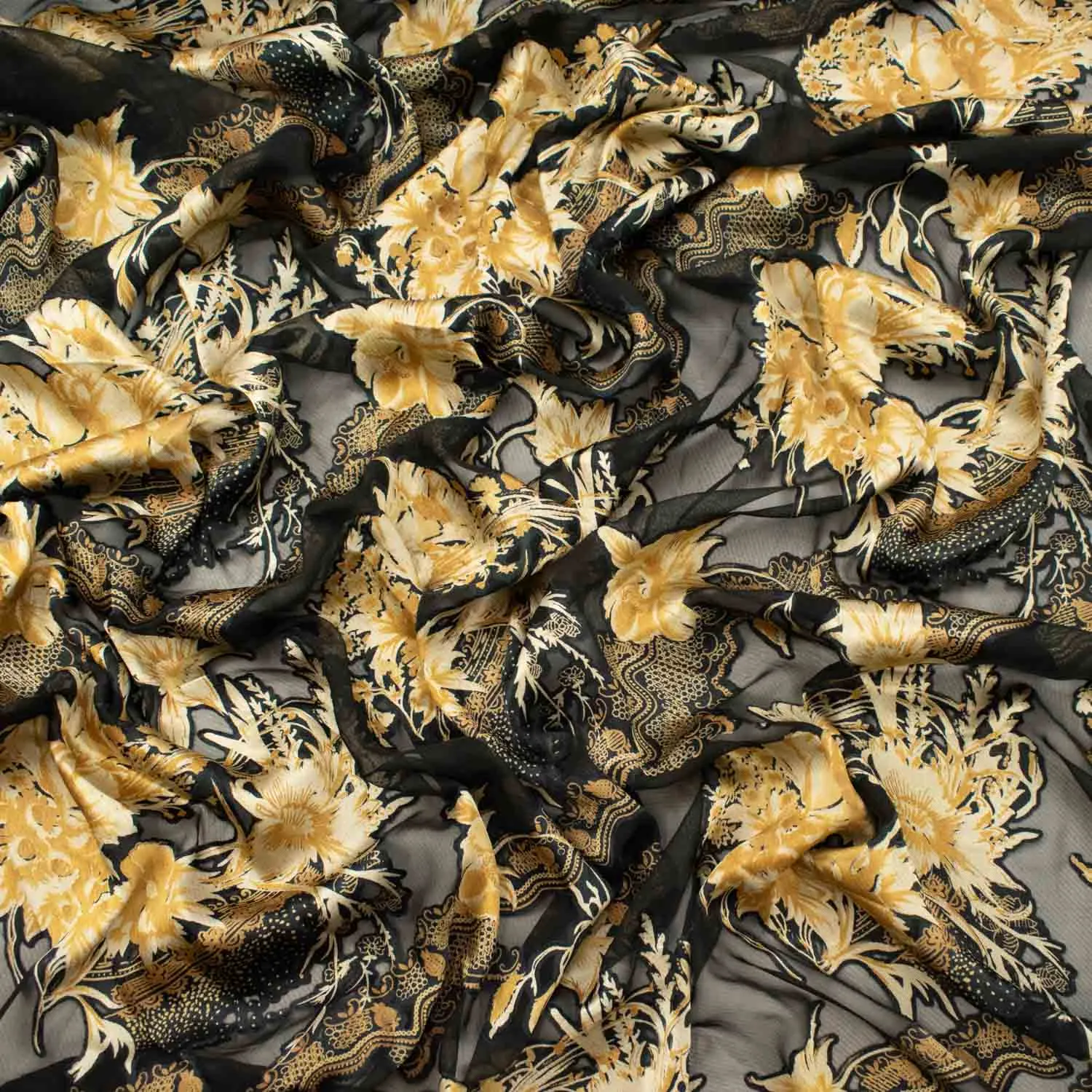 Luxurious Gold & Black Burnout Chiffon