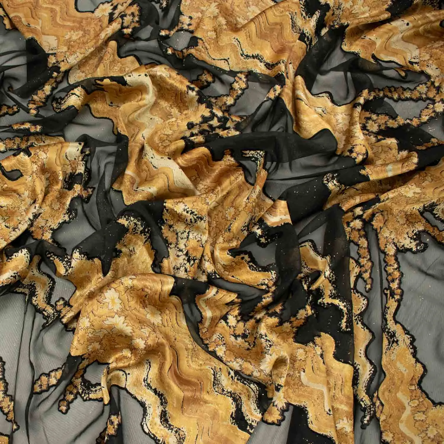 Luxurious Gold & Black Burnout Chiffon