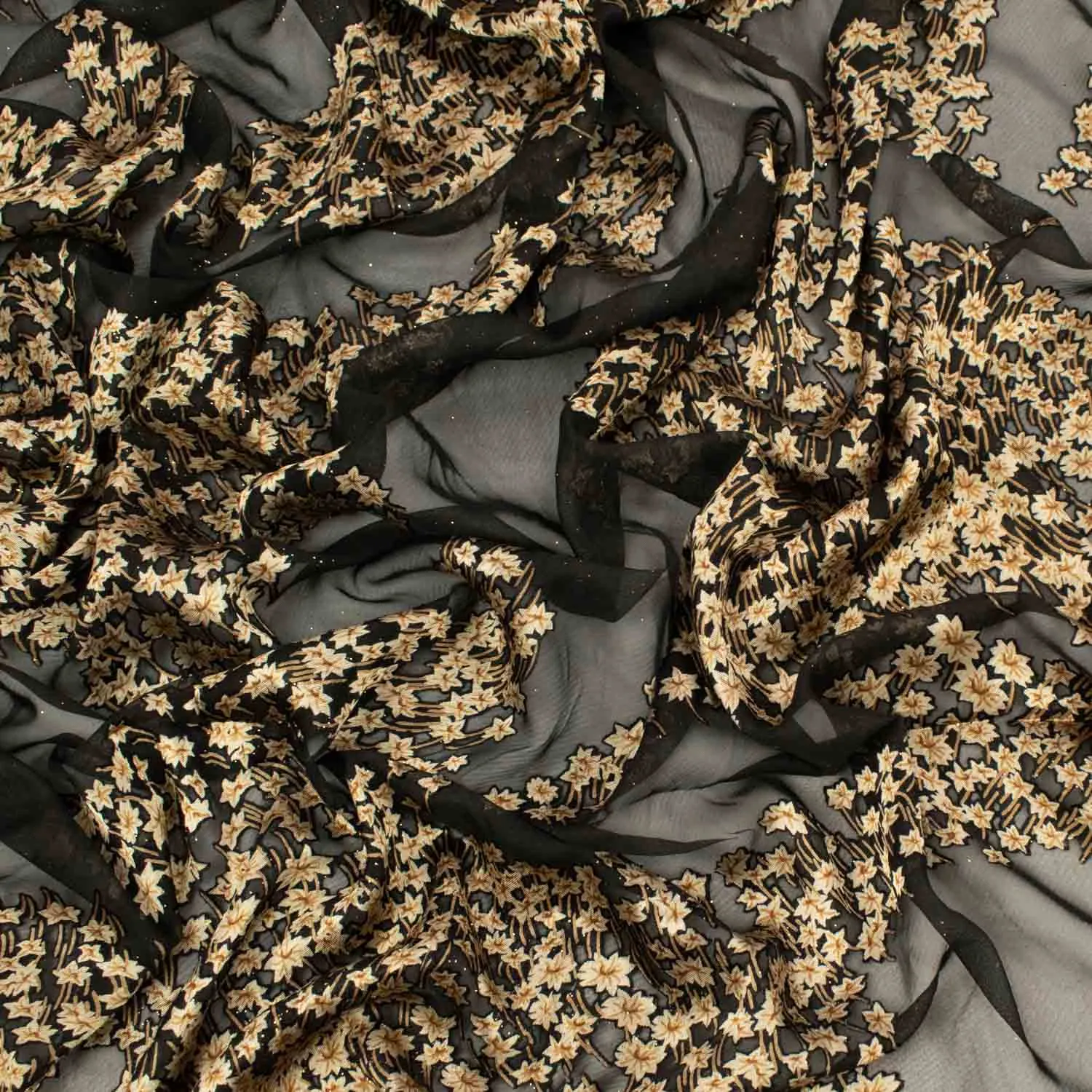 Luxurious Gold & Black Burnout Chiffon