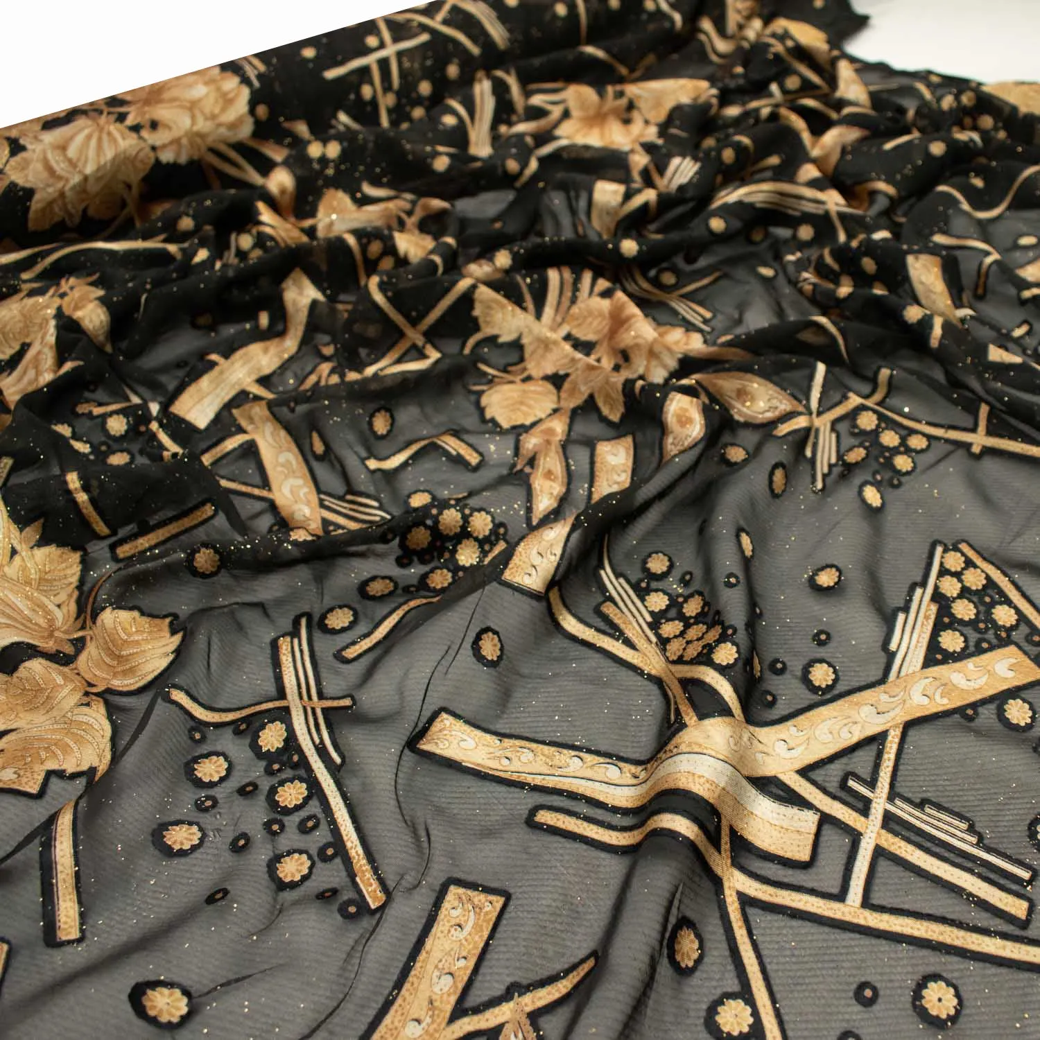 Luxurious Gold & Black Burnout Chiffon