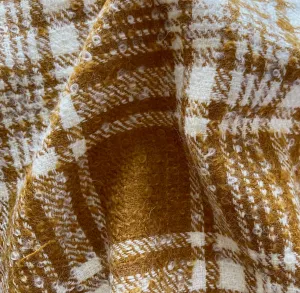 Mid-Weight Plaid Spiced Ochre & Marshmallow Fluff Wool Bouclé (Made in Italy)