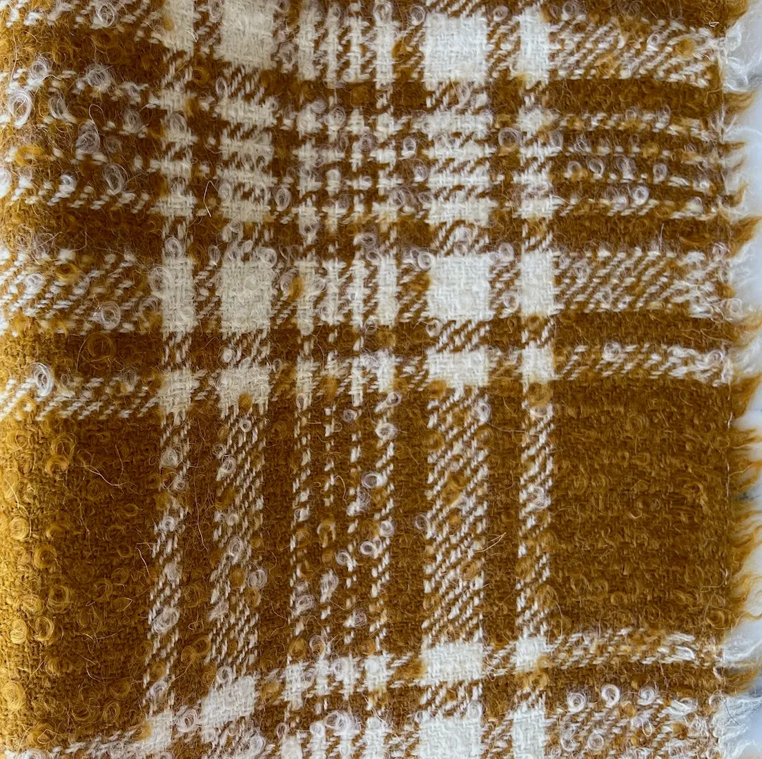 Mid-Weight Plaid Spiced Ochre & Marshmallow Fluff Wool Bouclé (Made in Italy)