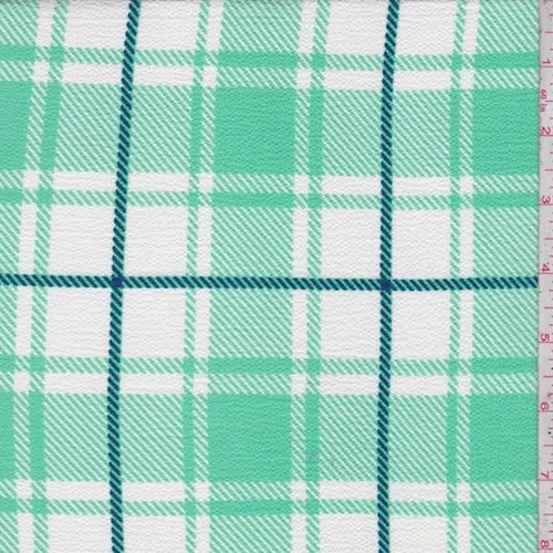 Mint/White/Teal Plaid Crinkled Crepe Fabric