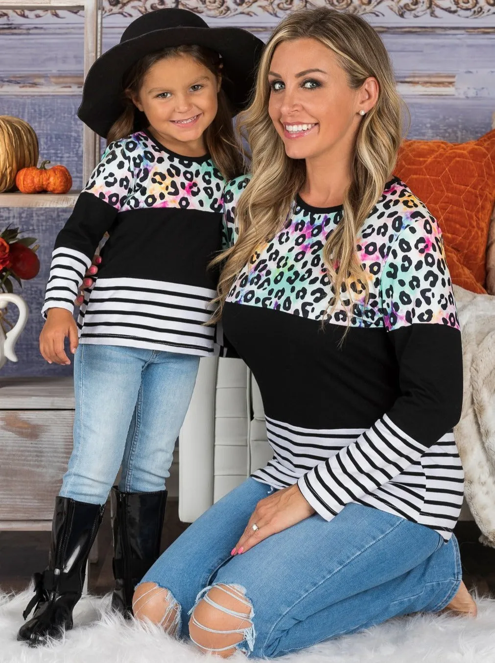 Mommy and Me Pastel Leopard Colorblock Top