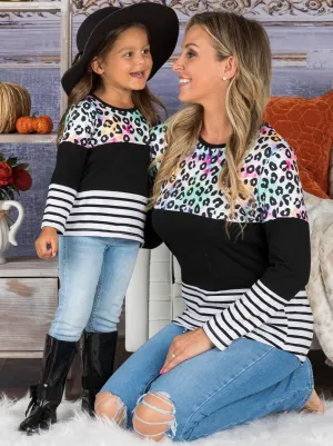 Mommy and Me Pastel Leopard Colorblock Top