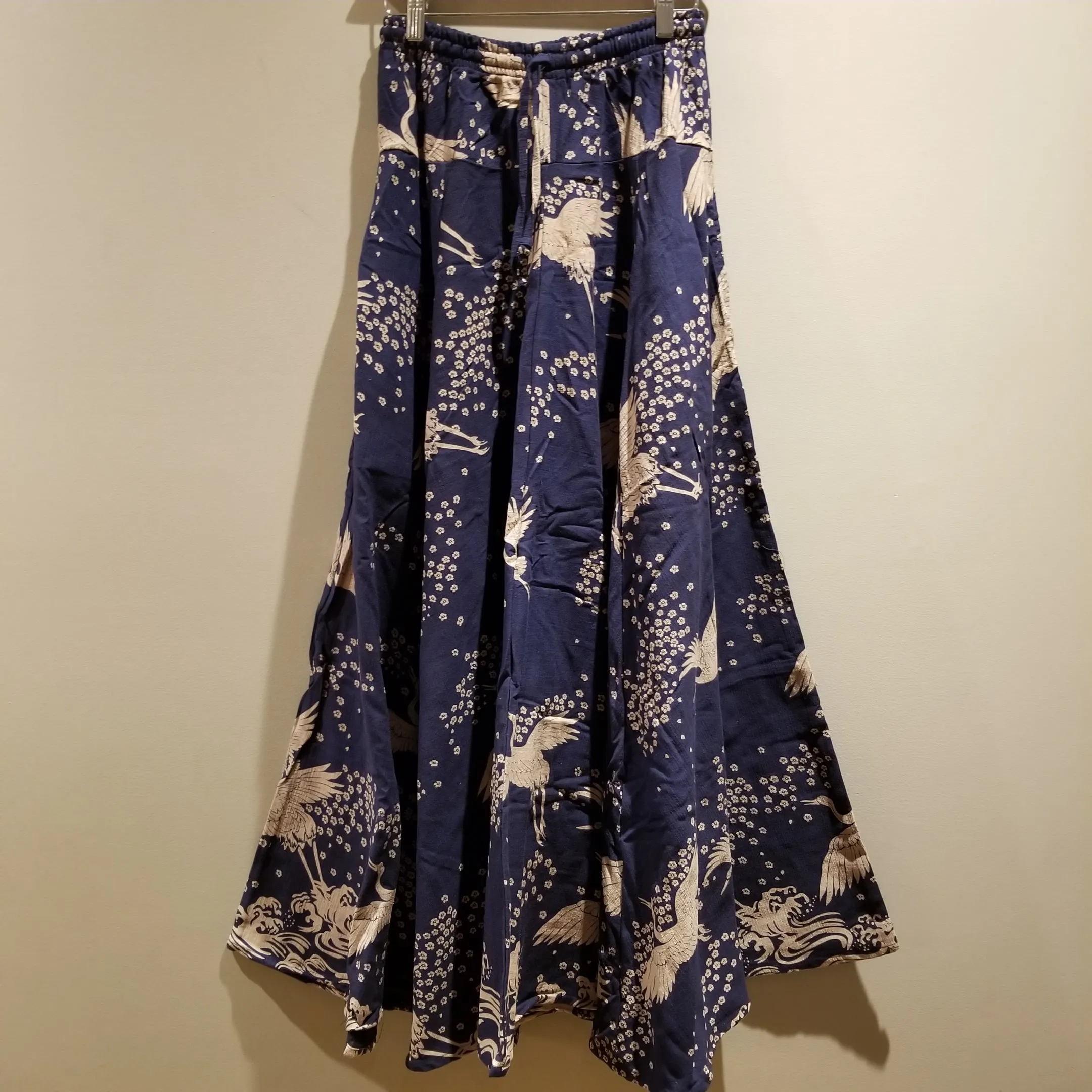 Navy Blue Crane Sakura 8 panel Long Skirts