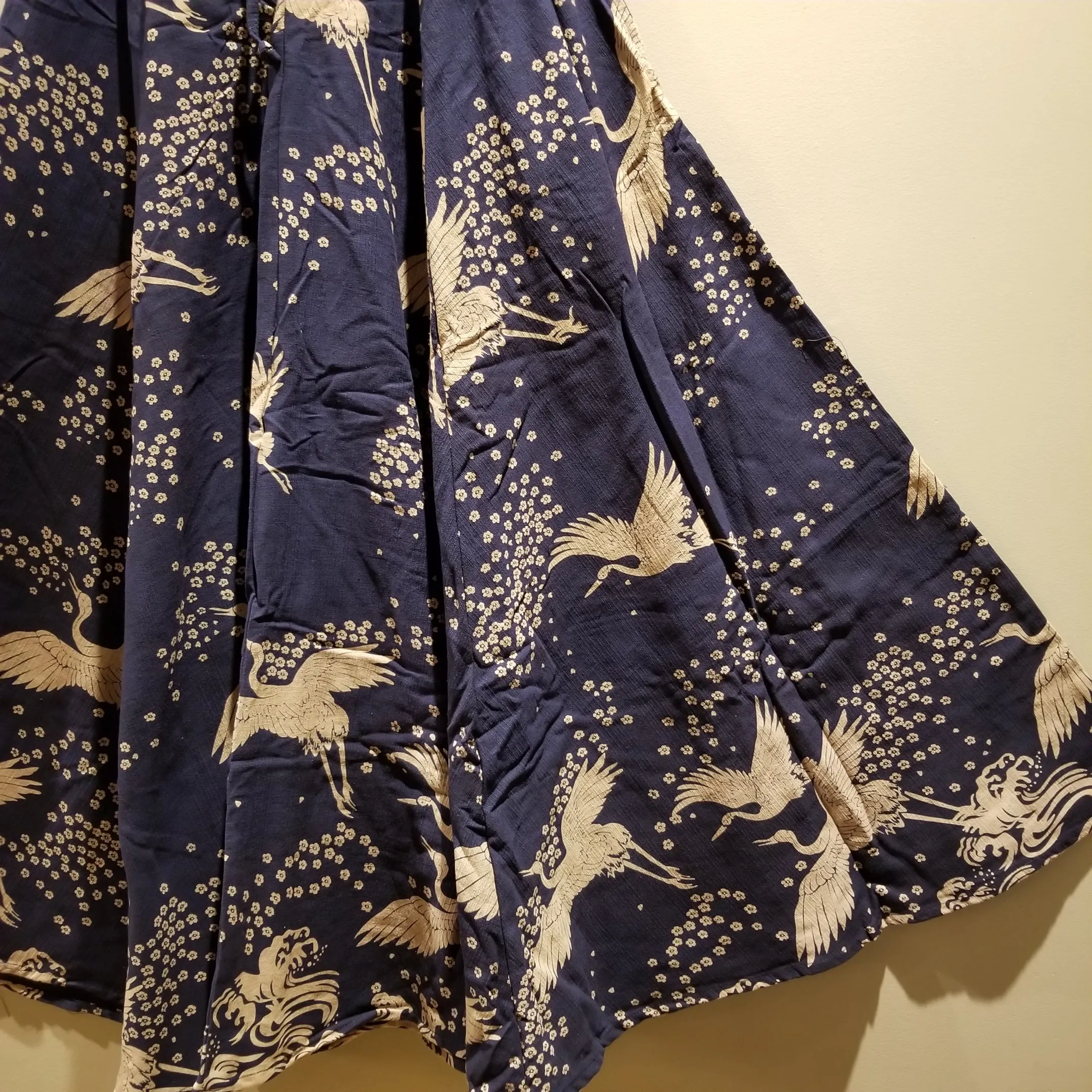 Navy Blue Crane Sakura 8 panel Long Skirts