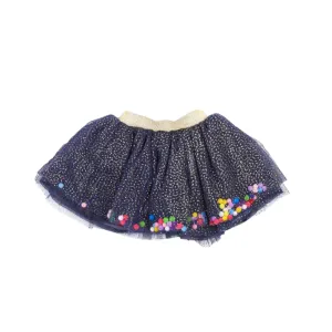 Navy Pom Poms Skirt