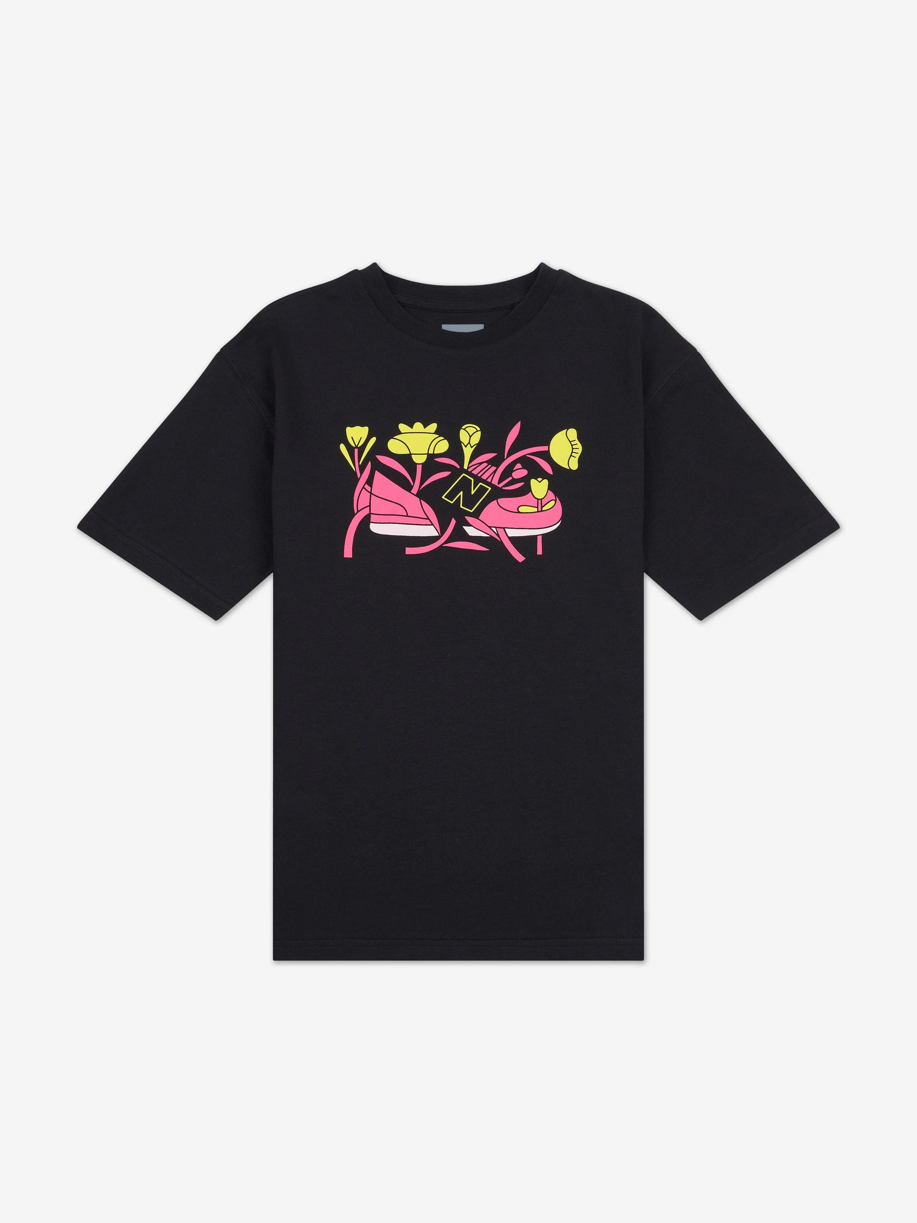 New Balance Girls Floral Shoe Graphic T-Shirt in Black