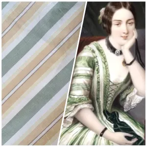 NEW Count Winston 100% Silk Taffeta Striped Sage Green, Ivory, & Yellow Fabric