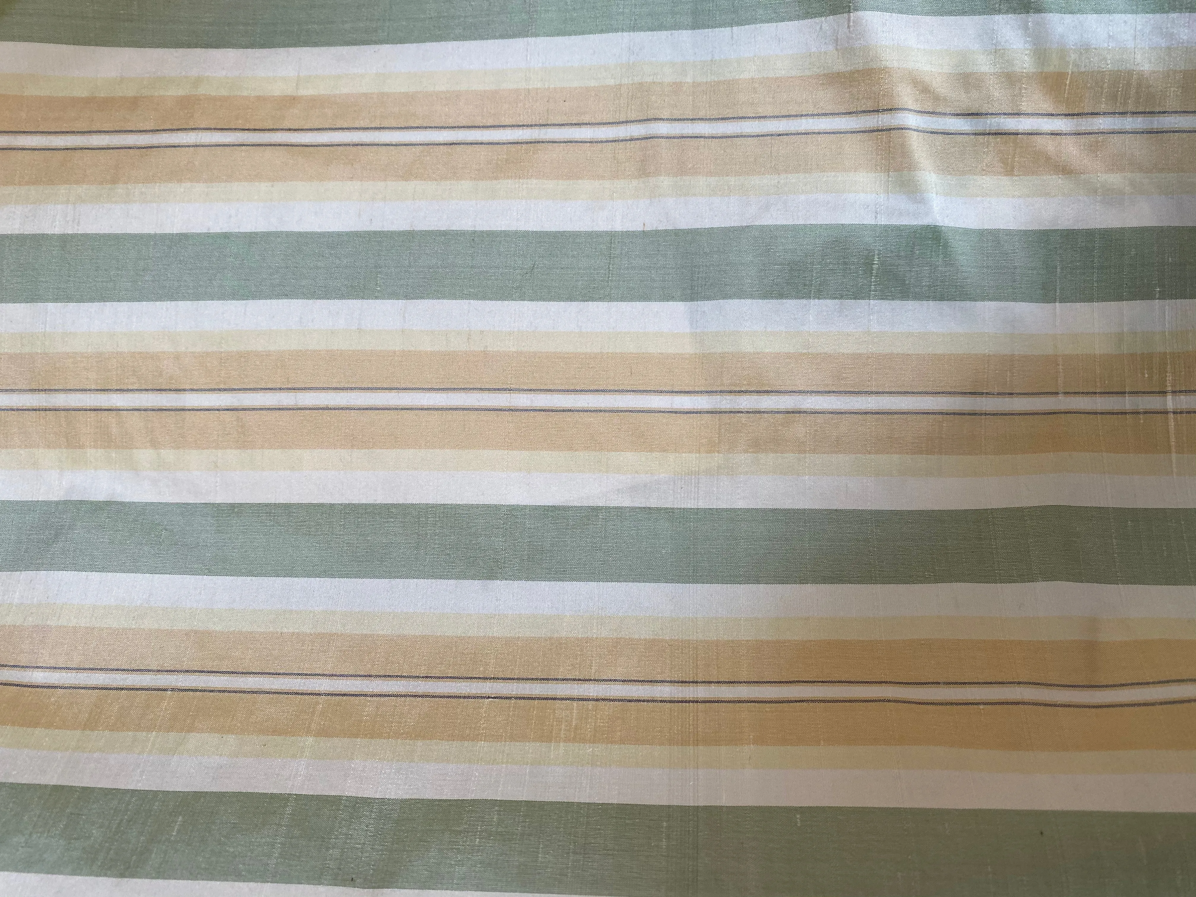 NEW Count Winston 100% Silk Taffeta Striped Sage Green, Ivory, & Yellow Fabric