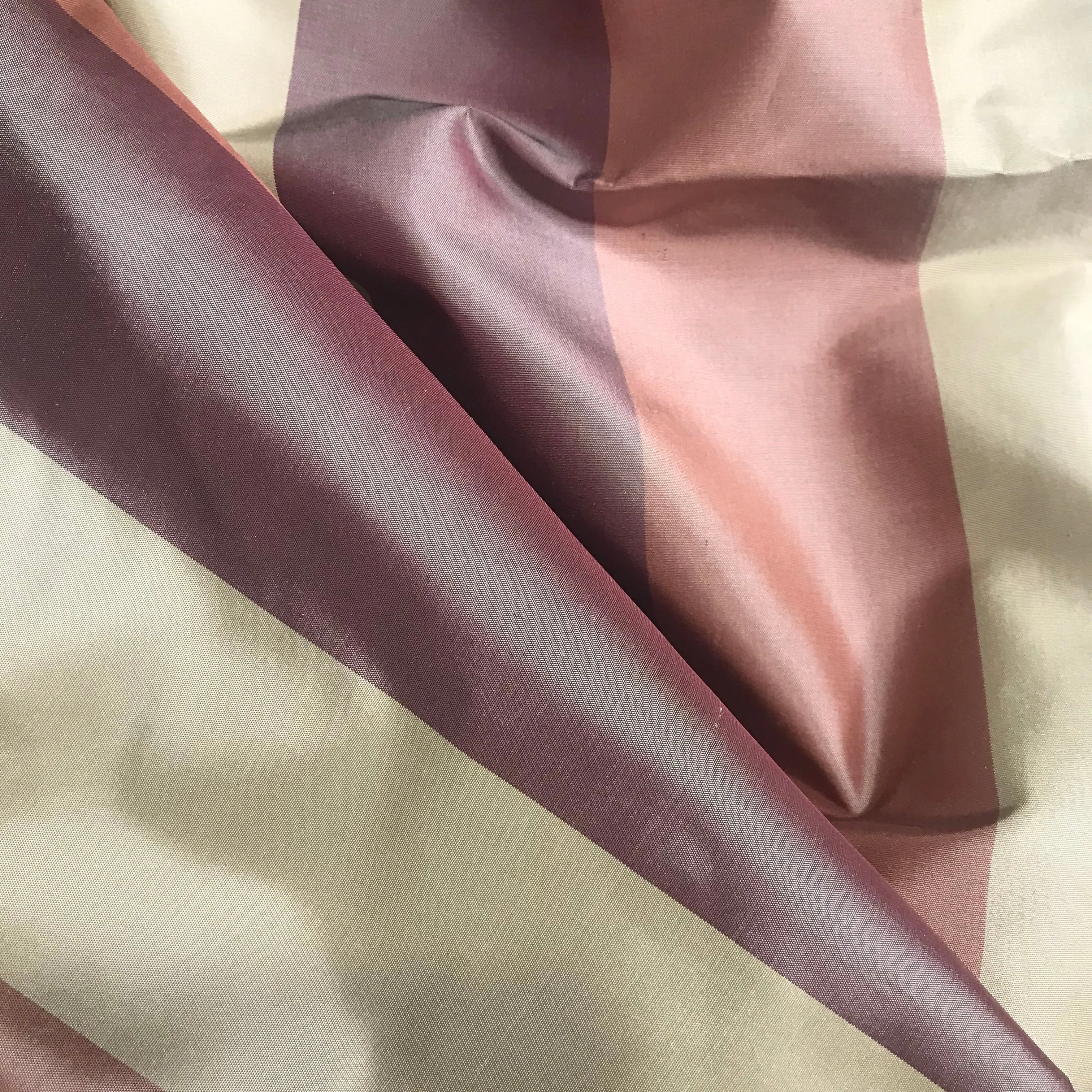 NEW Lady 100% Silk Taffeta Ecru, Purple, & Mauve Stripes SB_8_35