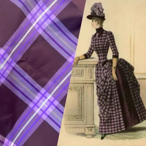 NEW Lady Alexandra 100% Silk Taffeta Brown Purple Lime Plaid Tartan Fabric SB_1_14