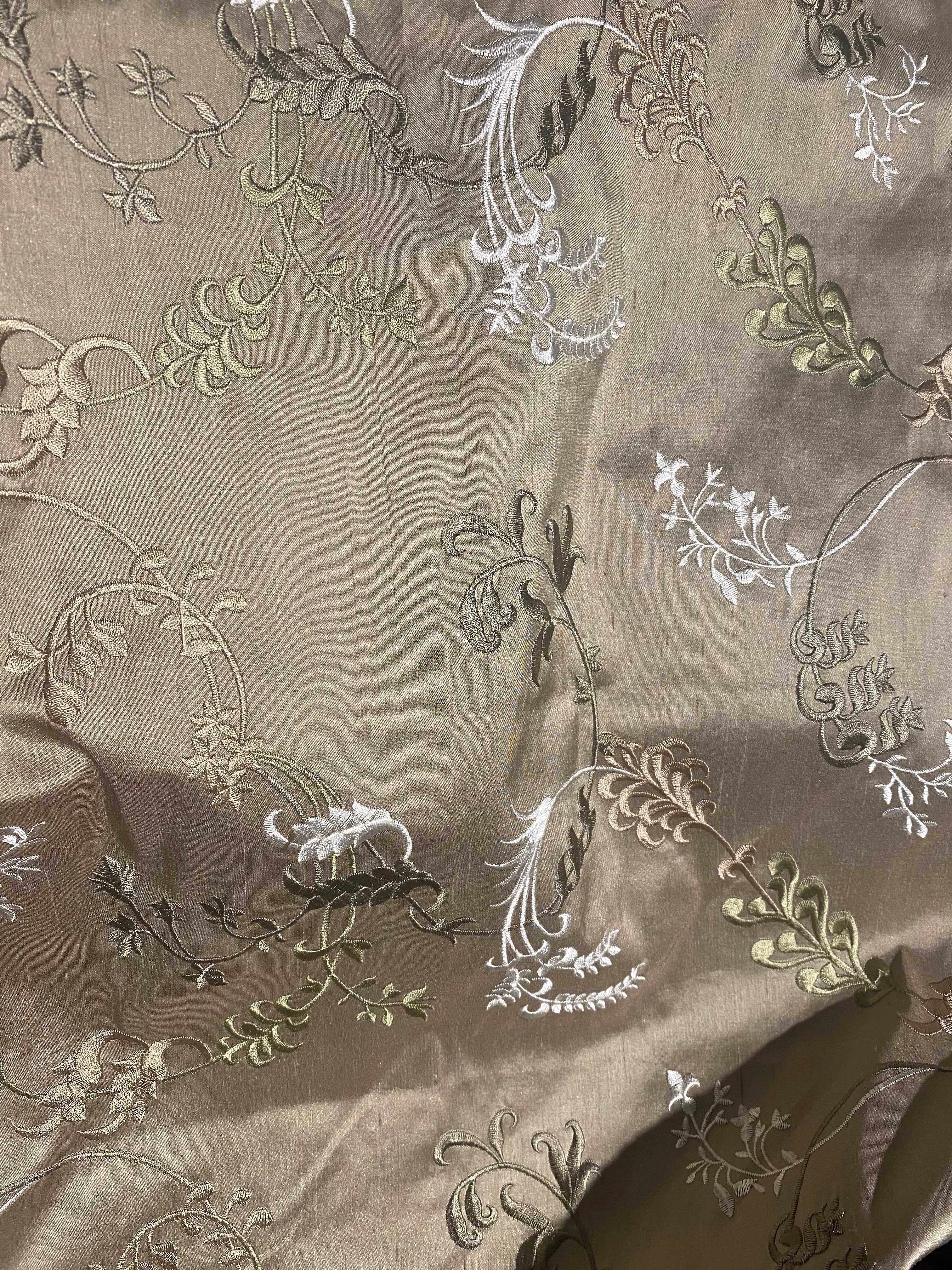 NEW Lady Astro 100% Silk Dupioni Embroidered Fabric - Grey SB_3_13