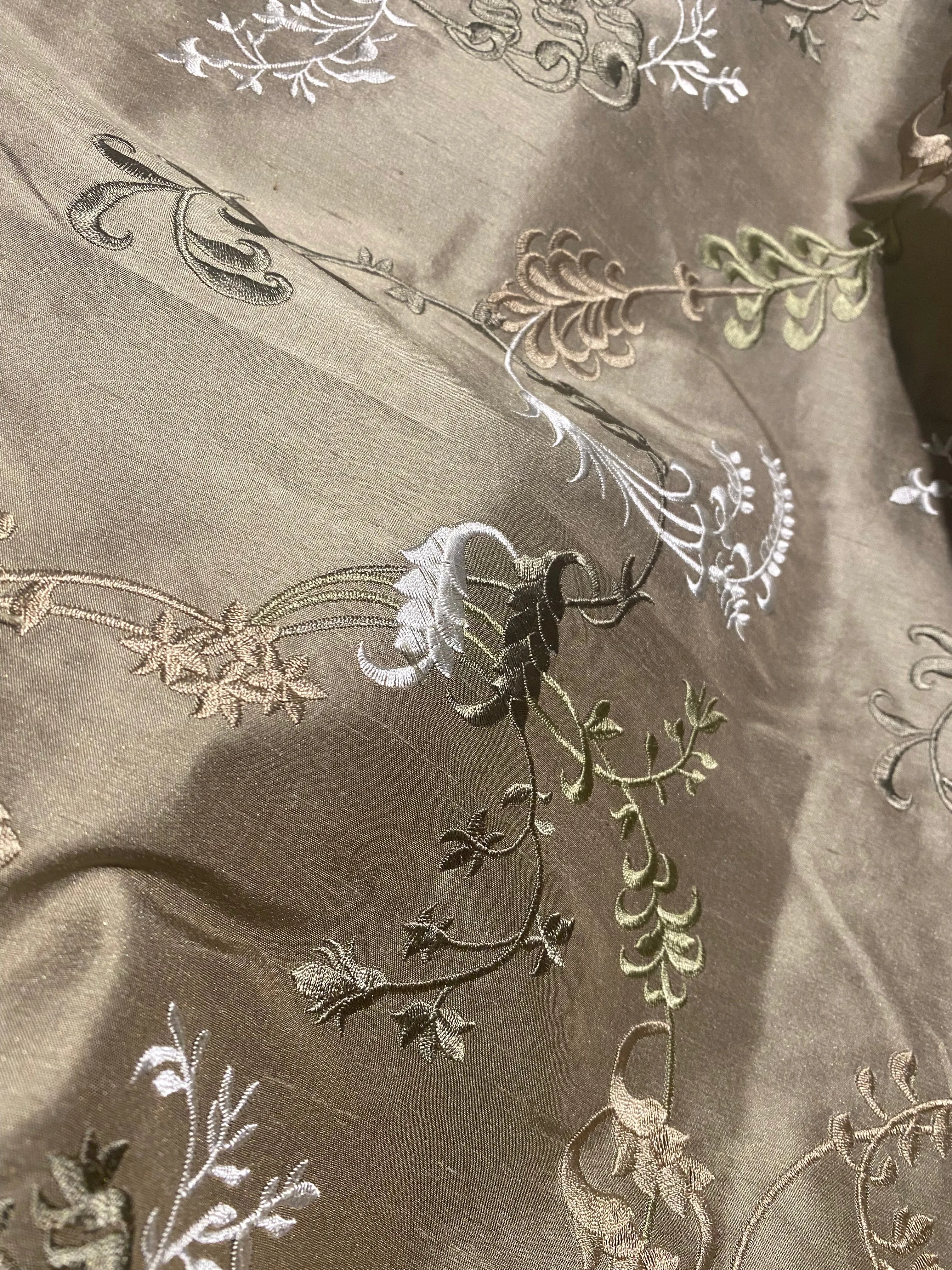 NEW Lady Astro 100% Silk Dupioni Embroidered Fabric - Grey SB_3_13