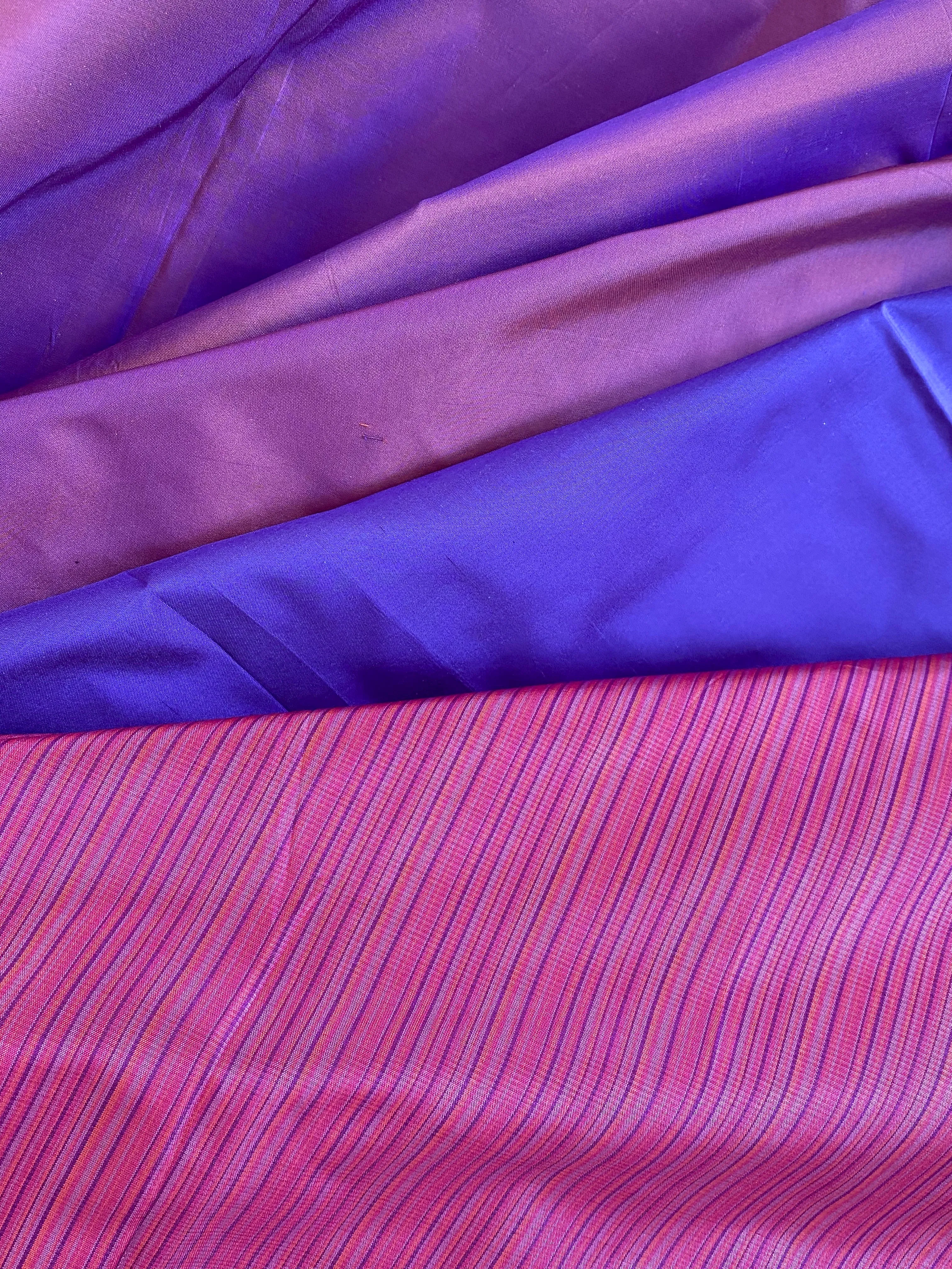 NEW Lady Bardot Designer 100% Silk Taffeta Fabric- Raspberry Pink Purple Stripes