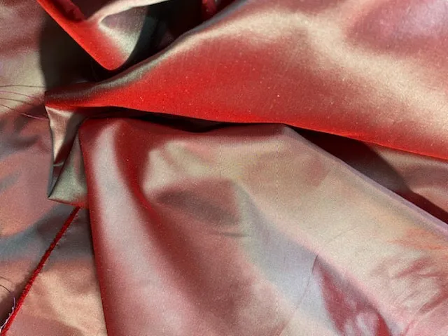 NEW Lady Lisa 100% Silk Taffeta Fabric - Solid Frosty Red with Icy Blue Iridescence