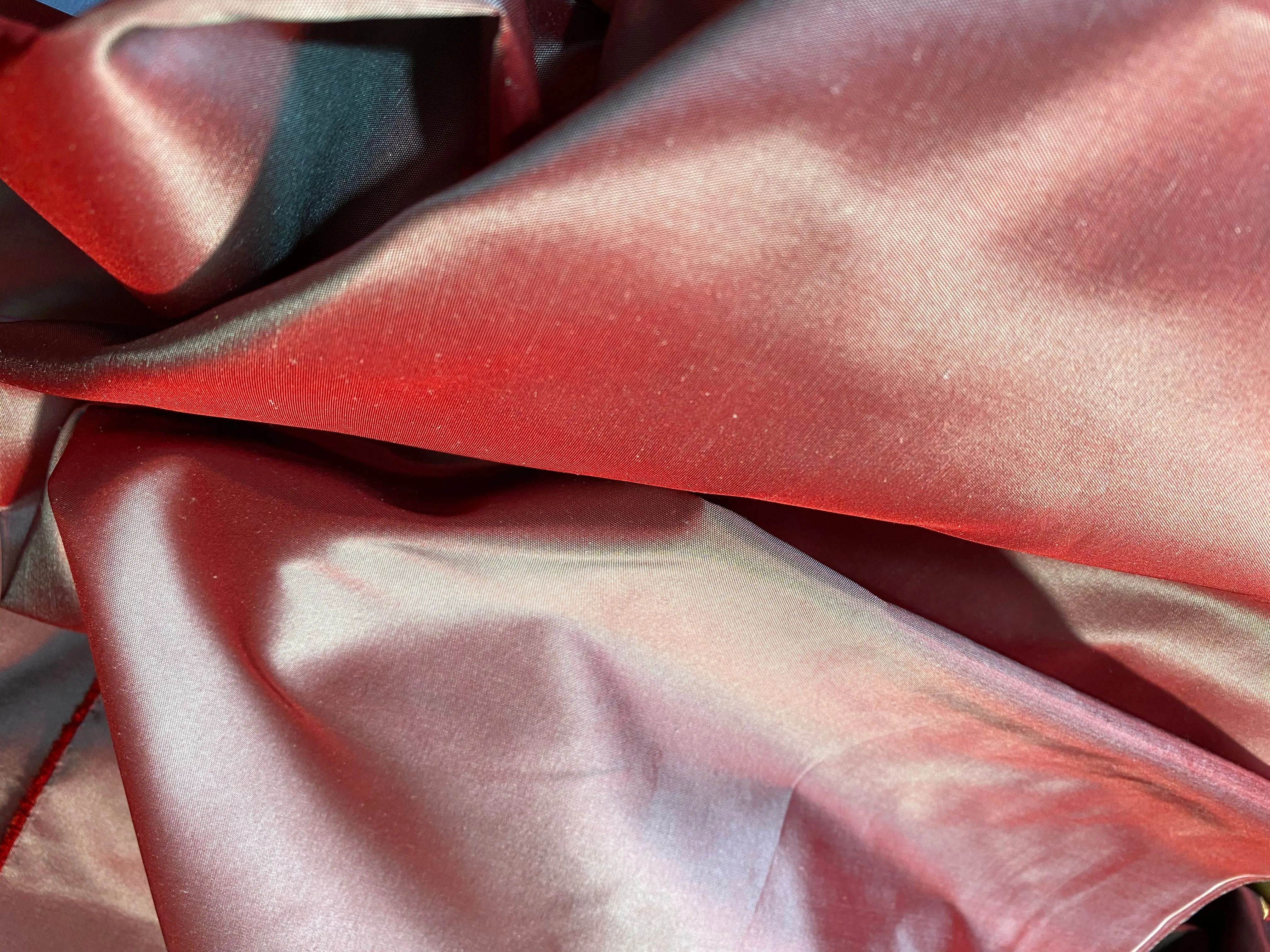 NEW Lady Lisa 100% Silk Taffeta Fabric - Solid Frosty Red with Icy Blue Iridescence