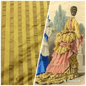 NEW Lady Quinn Designer 100% Silk Taffeta with Satin Ribbon Stripes Fabric - Mustard Gold