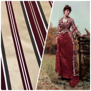 NEW Lady Rosalyn 100% Silk Taffeta Burgundy and Beige Satin Ribbon Striped Fabric