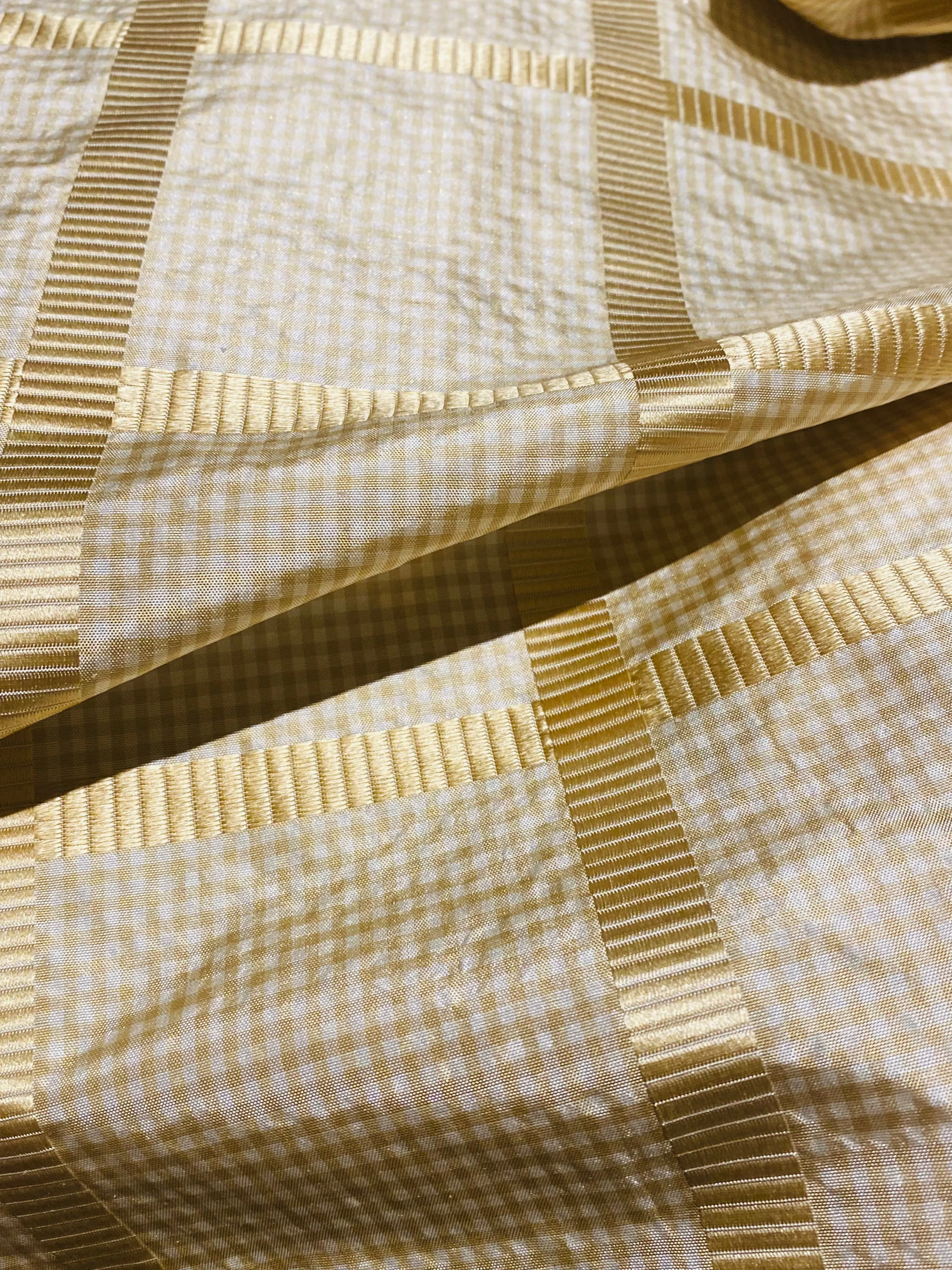 NEW Miss Jaqueline Designer 100% Silk Taffeta Gingham Ribbon Square Stripes Fabric - Yellow SB_6_27