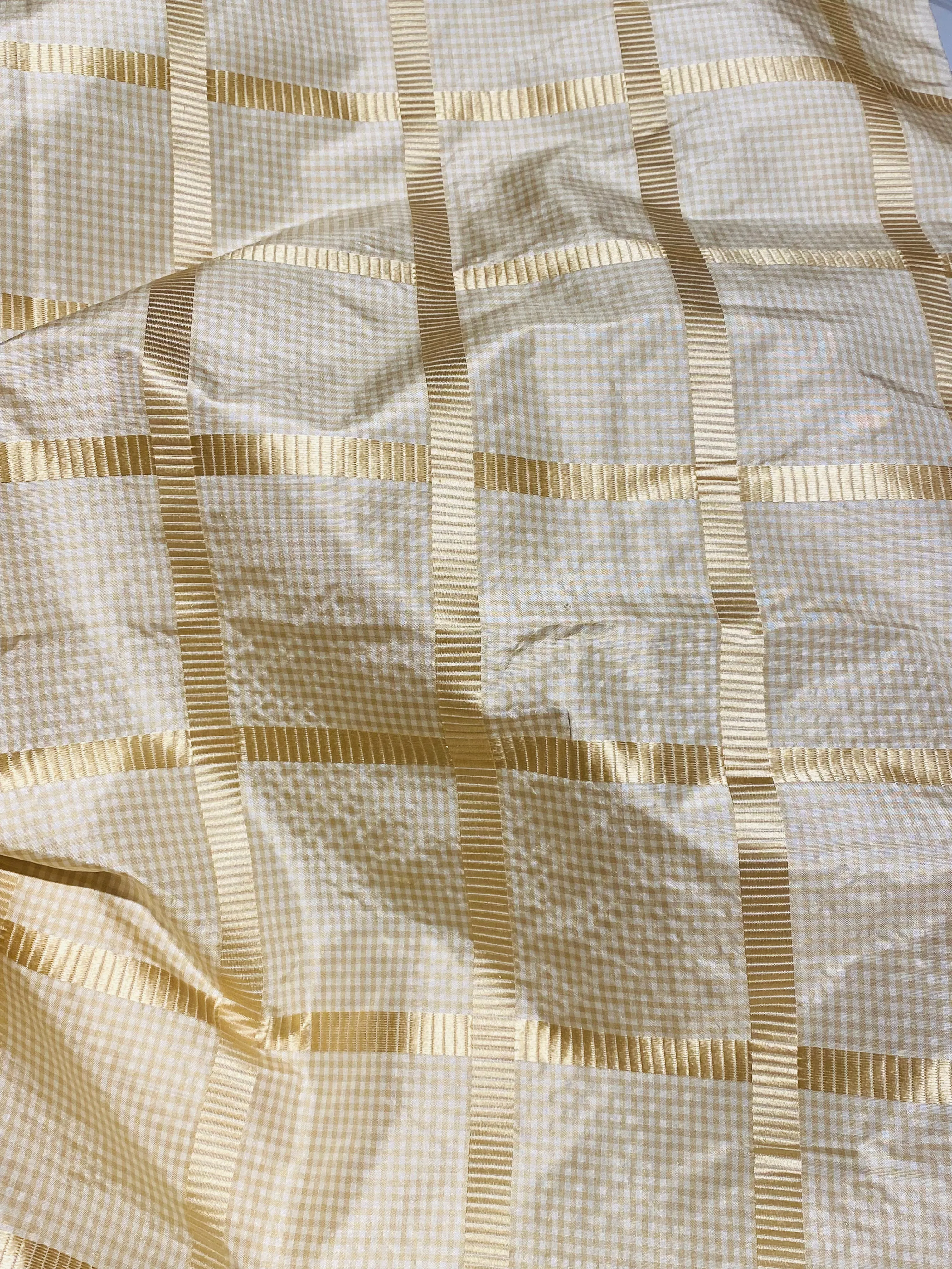 NEW Miss Jaqueline Designer 100% Silk Taffeta Gingham Ribbon Square Stripes Fabric - Yellow SB_6_27