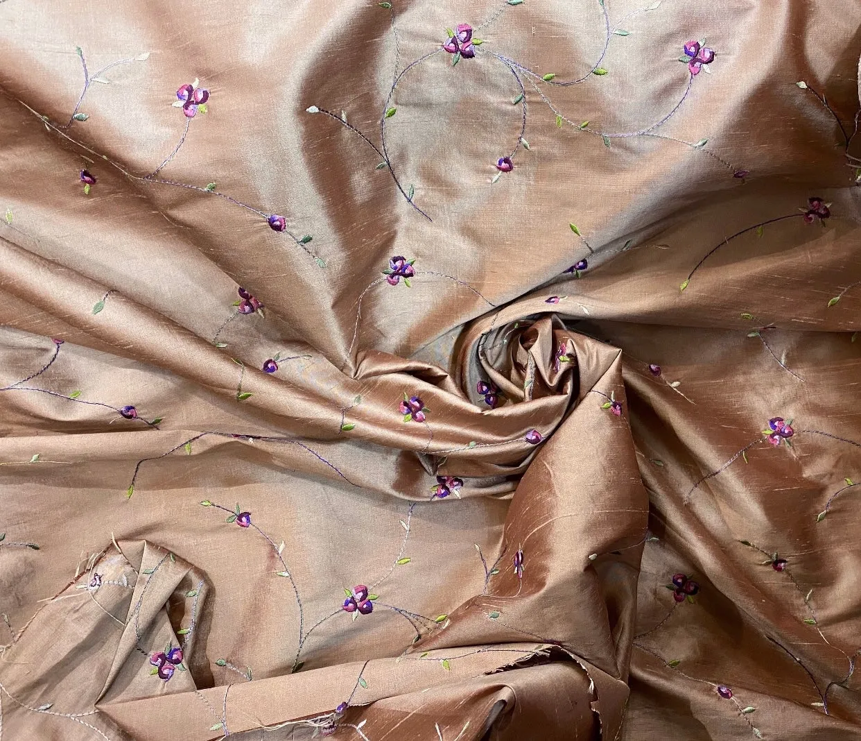 NEW Miss Jessica Designer 100% Silk Dupioni in Rose Gold with Floral Embroidery- SB_3_7