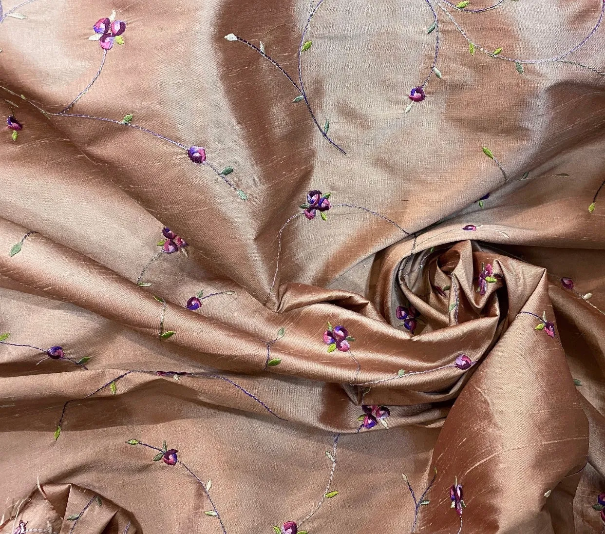 NEW Miss Jessica Designer 100% Silk Dupioni in Rose Gold with Floral Embroidery- SB_3_7