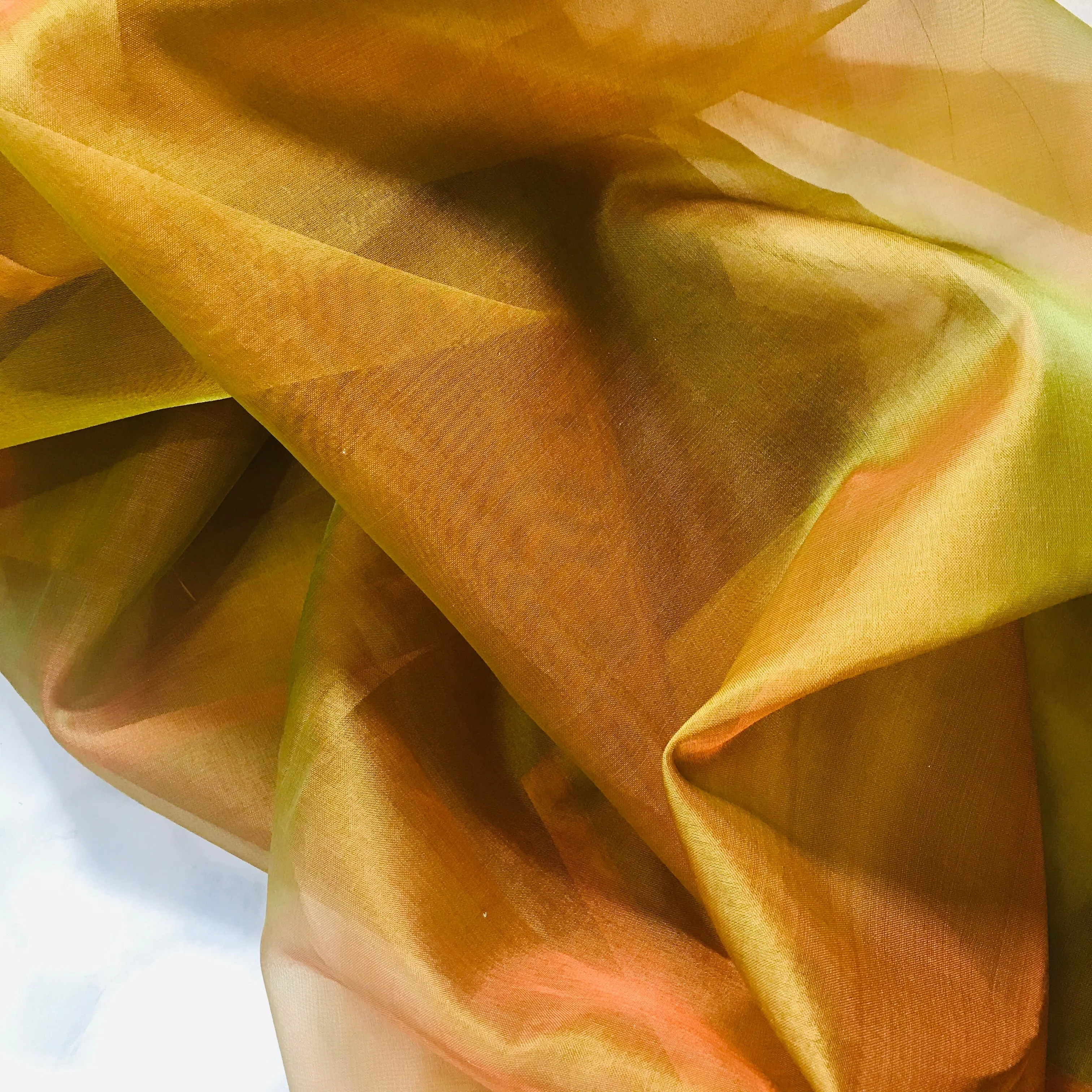 NEW Princess Charmayanne 100% Silk Organza Jewel Orange & Green Iridescence