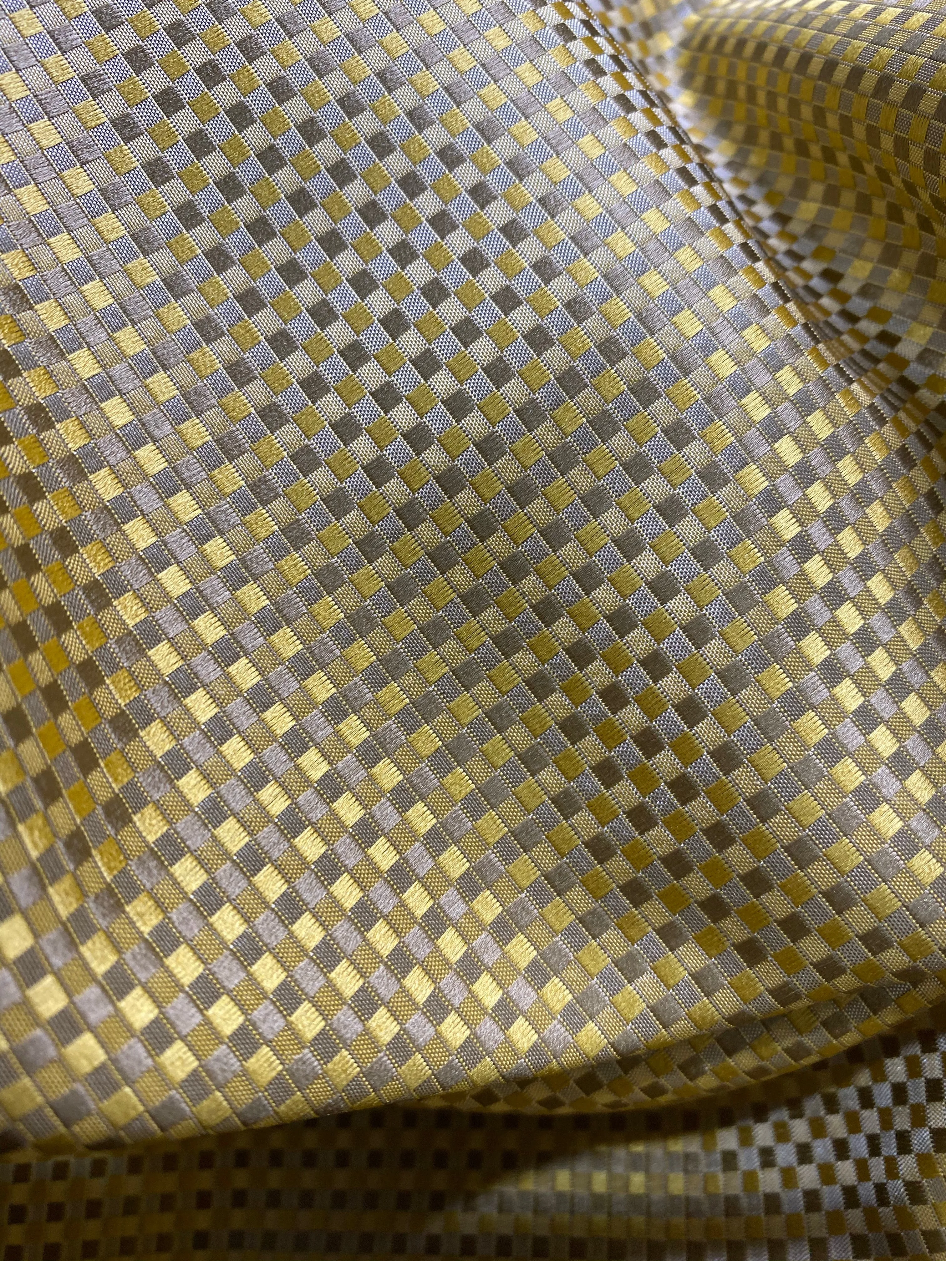 NEW Queen Alyssa 100% Silk Taffeta Basketweave Motif Fabric - Yellow