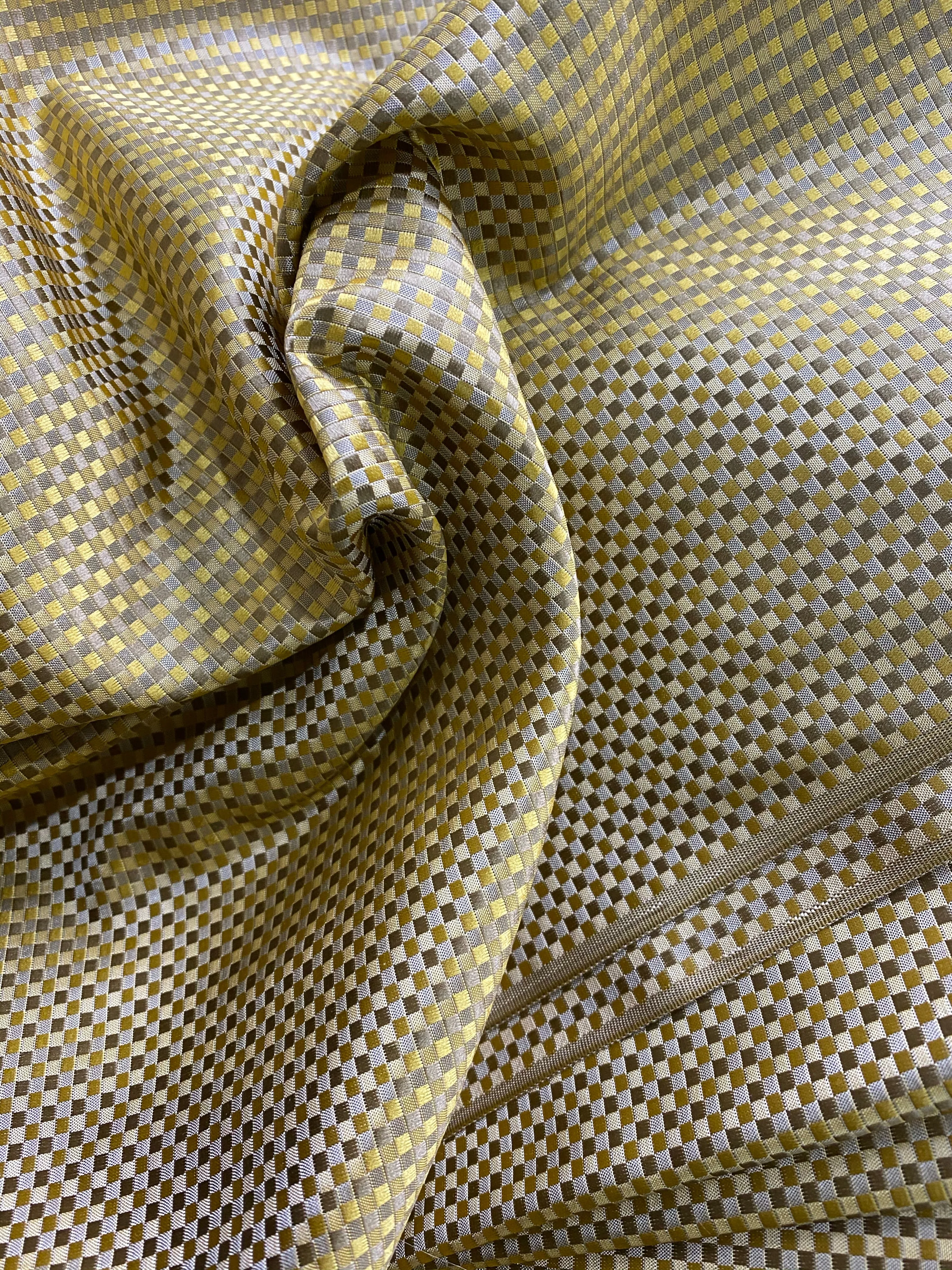 NEW Queen Alyssa 100% Silk Taffeta Basketweave Motif Fabric - Yellow